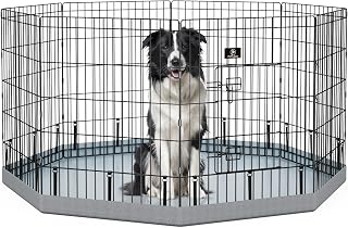 PJYuCien 30" 8-Panel Dog Playpen with Waterproof Bottom Pad - Foldable Metal Puppy Fence for Small Pets Indoor Outdoor Grey