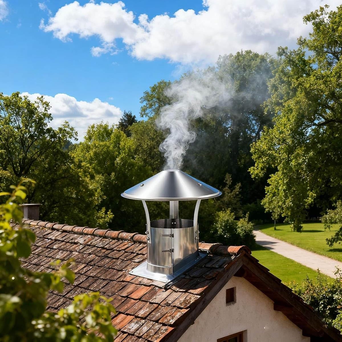 Schornsteinhaube Edelstahl 201 Schornsteinabdeckung 120mm 180mm 250mm Kaminhaube Beton, Ofenrohr Abdeckung Regenhaube Regenschirm Schornsteinkappe für Schornstein, Kaminabdeckung(220mm)