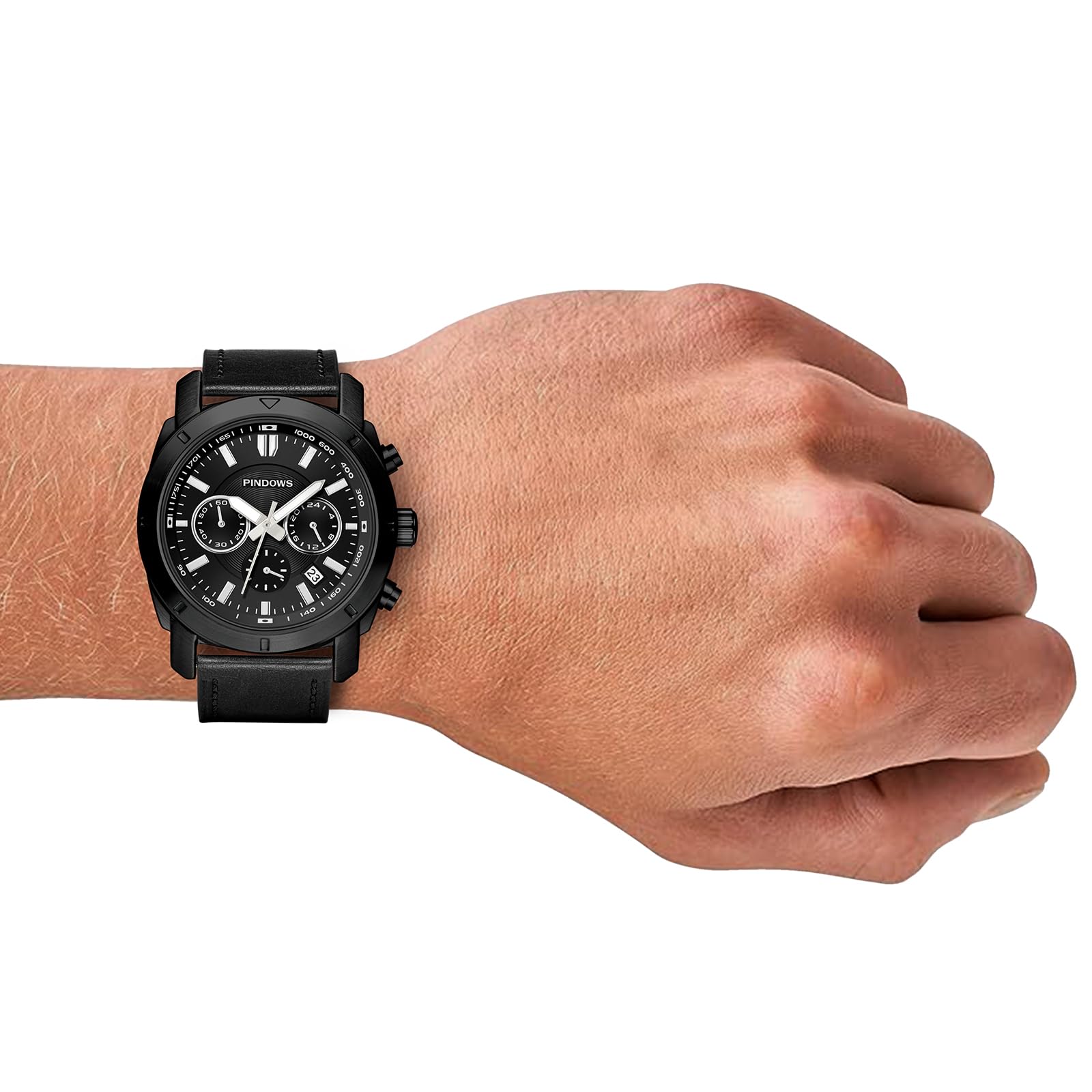 PINDOWS Orologio da polso da uomo, impermeabile, alla moda, casual, cronografo multifunzione, orologio da uomo al quarzo con calendario