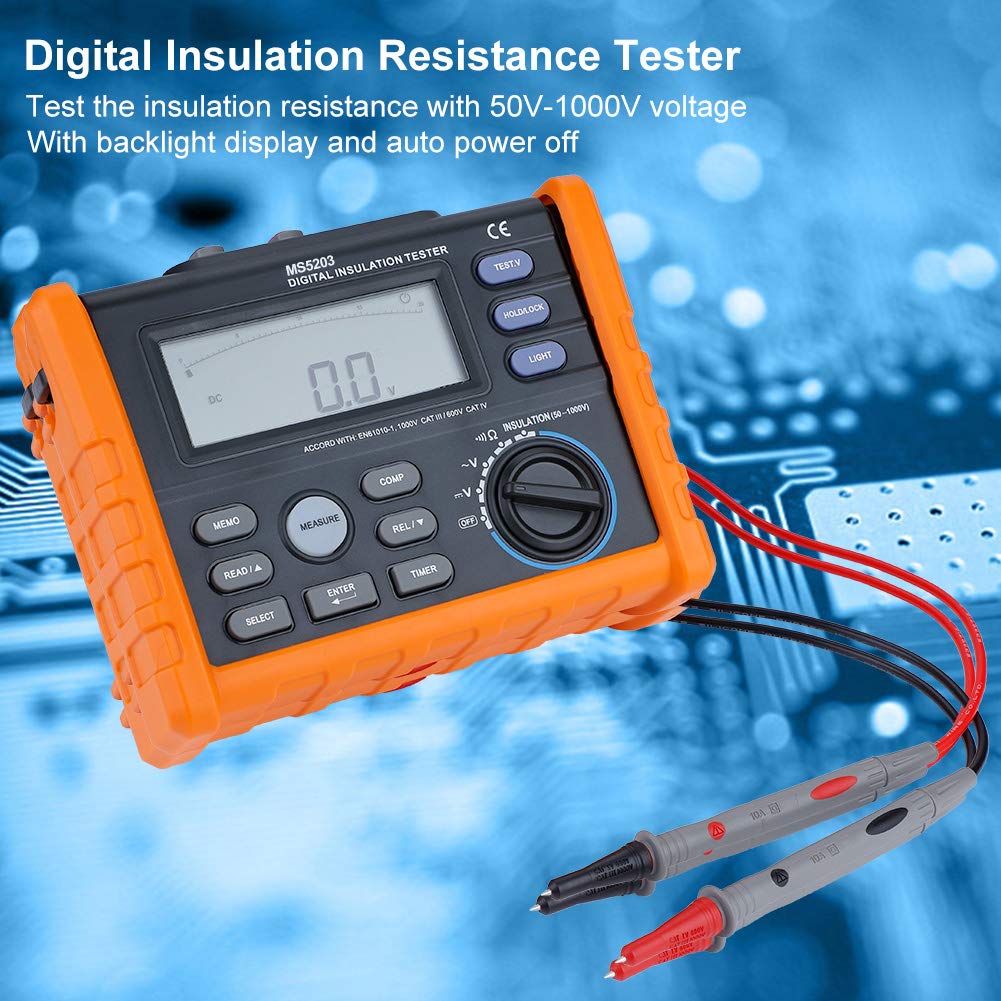 PEAKMETER MS5203 Digitaler Isolationswiderstandstester, Hochspannungsprüfgerät 50–1000 V, Automatische PI- und DAR-Berechnung, AC/DC-Spannungsmessung, Durchgangsprüfung mit