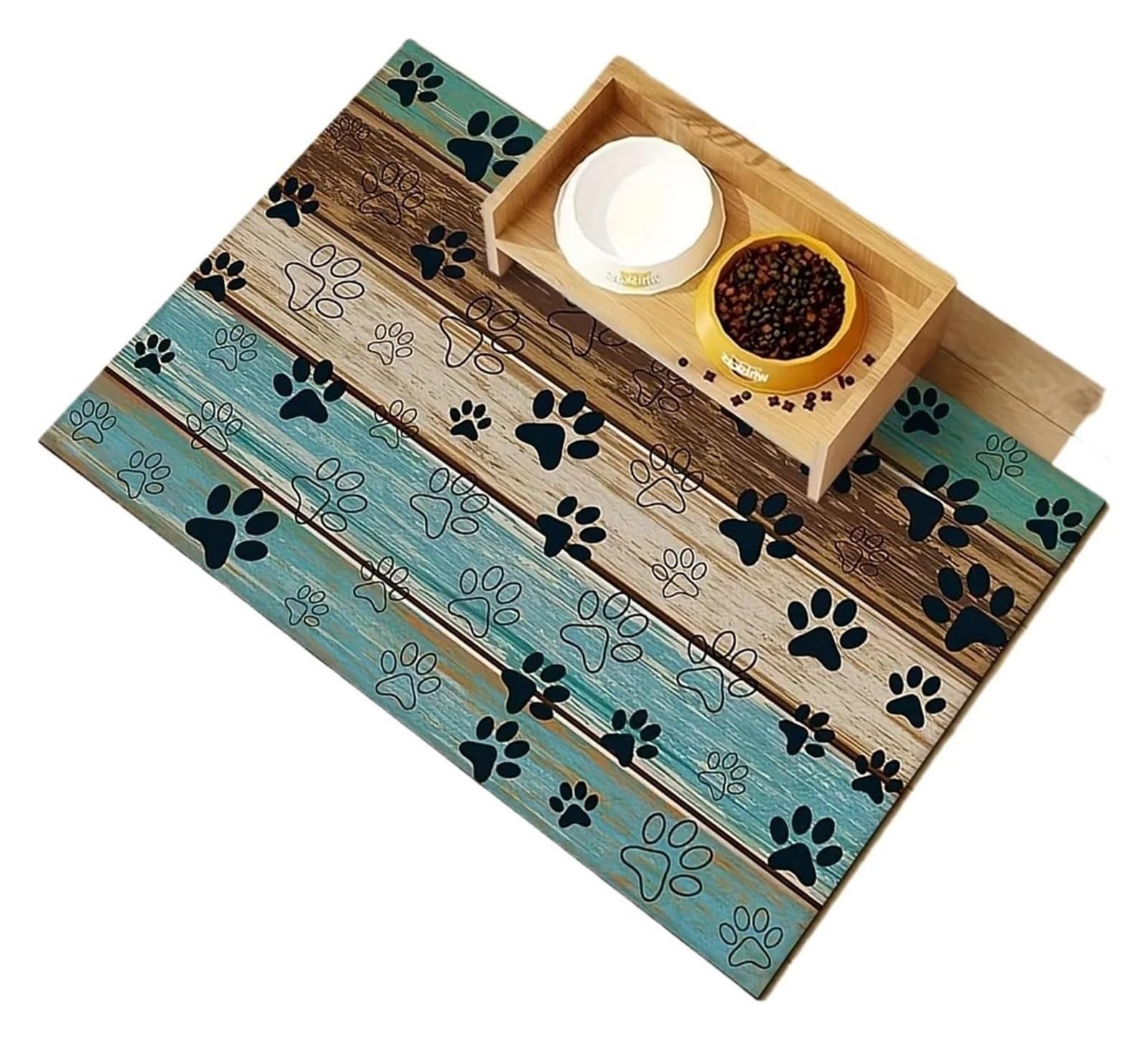 Futtermatte für Haustiere, Hundefuttermatte aus Gummi mit Holzmaserung und Pfotenabdruck – schnell trocknend, saugfähig(M)