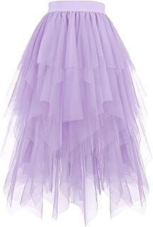 Women's Tulle Skirts High Low Layered A-line Midi Skirt Irregular Tutu f...