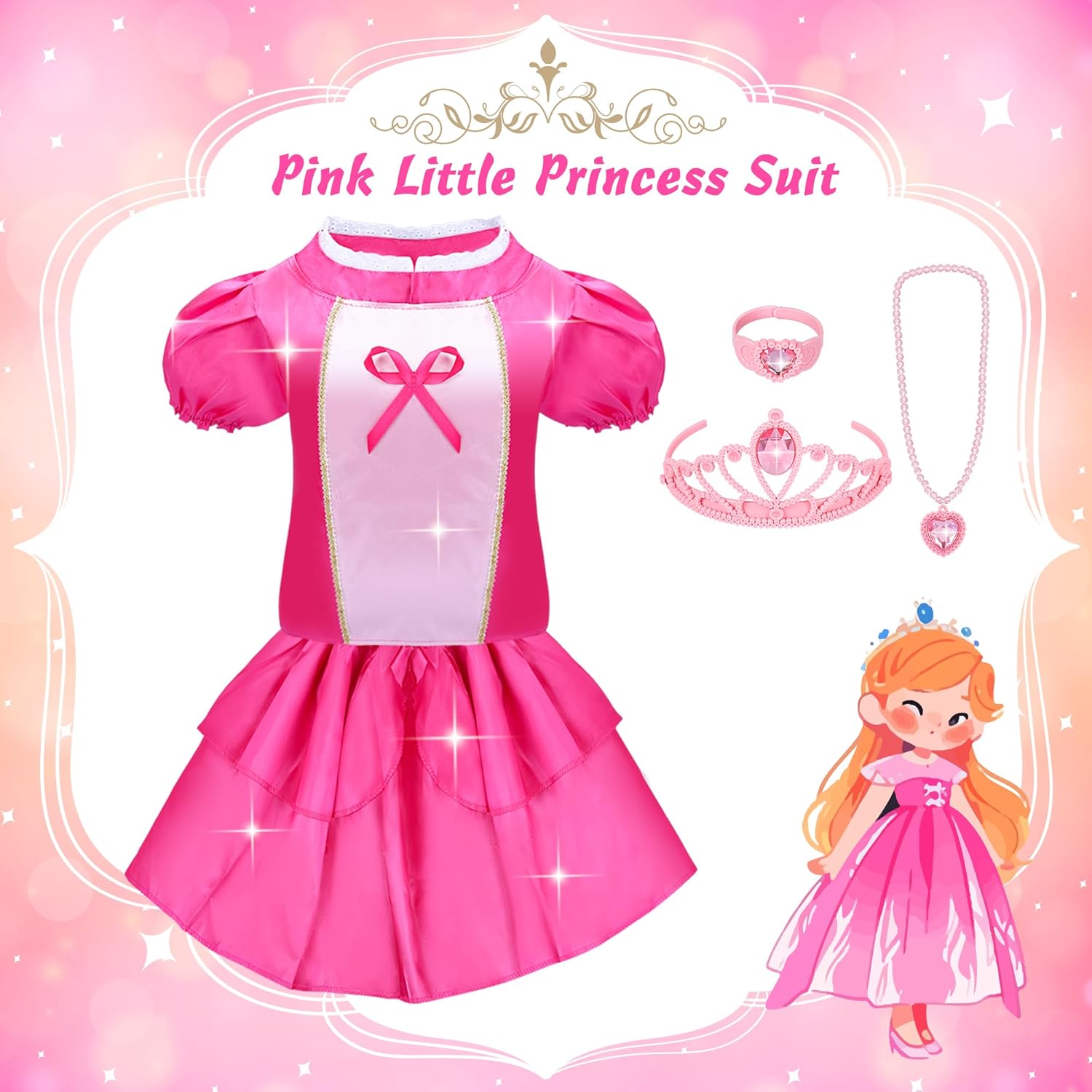 15 Pcs Princess Dress Up Clothes for Little Girl Role Play Costume Gift Set, Princess Mermaid Pretent Play Outfit Toys for Toddler Girls, Cosplay Birthday Party Gifts for Girls Age 3 4 5 6 7+ Year Old - Image 3