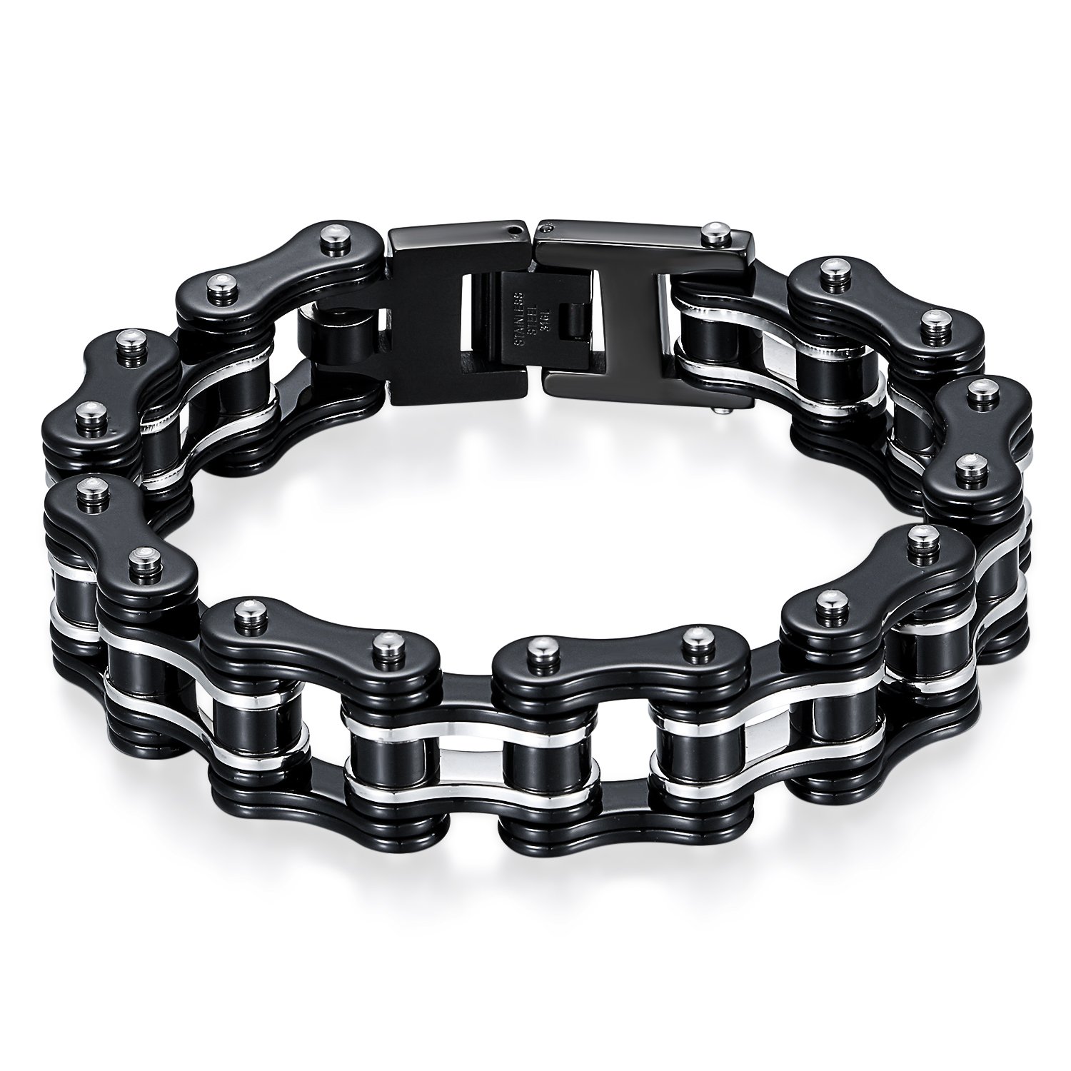 JewelryWe Schmuck Herren Biker Kette Armband, Groß Schwer Hochglanz Poliert Fahrradkette Motorradkette Armkette Armreif aus Edelstahl, 5 Verschiedene Modellen