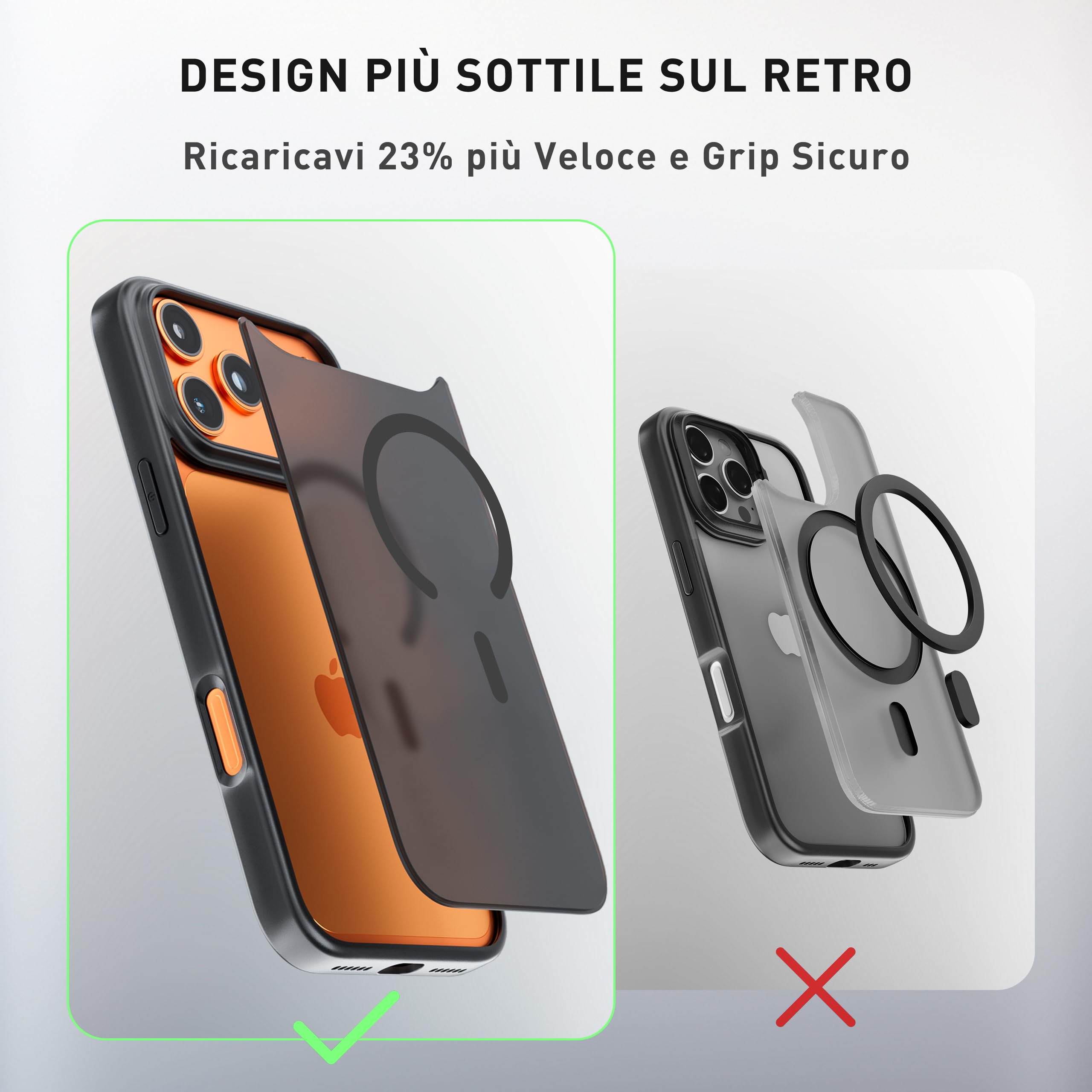 tigratigro Cover Magnetica per iPhone 17 Pro Max, Compatibile con Mag-Safe, Custodia Traslucida Opaca Posteriore Sottile Protettiva Case, Protezione Antiurto di Grado Militare, Grigio