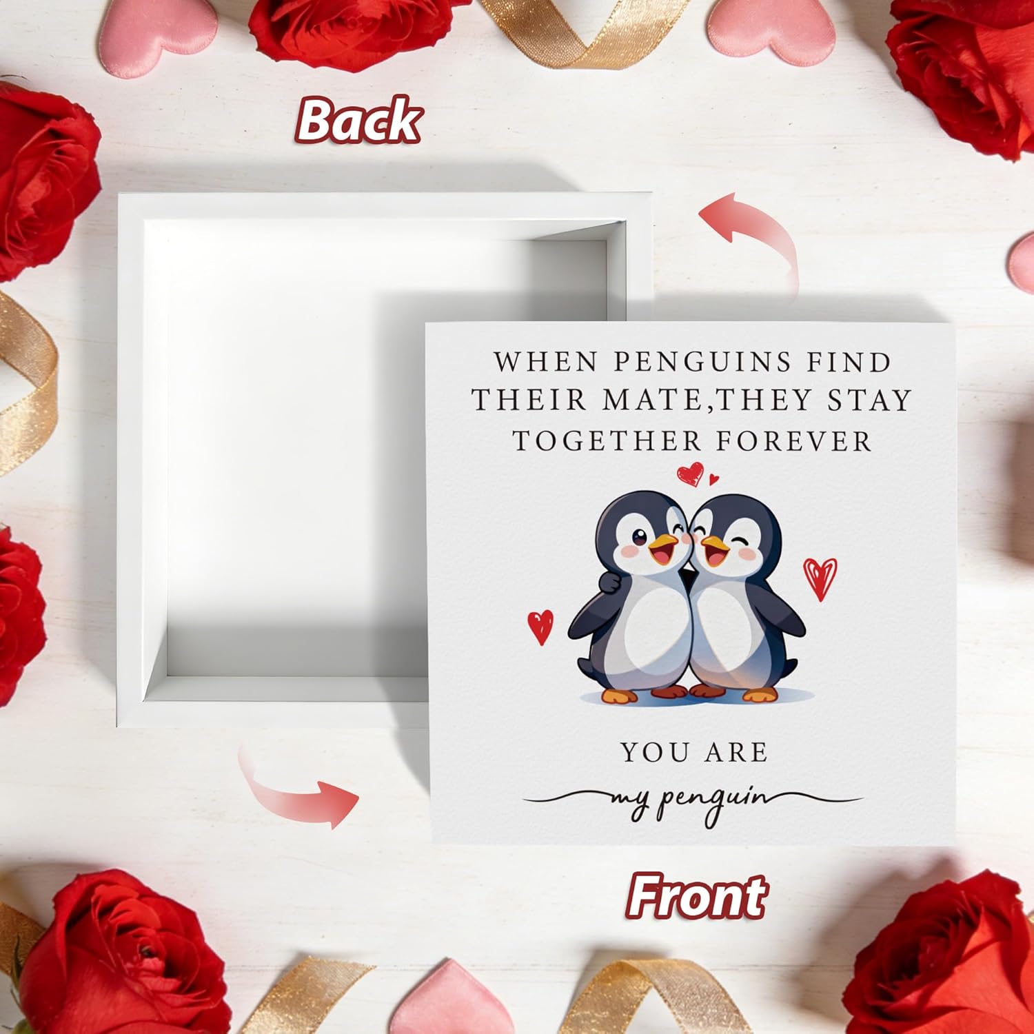 Penguin Love Wooden Box Sign - 5x5 Inch "When Penguins Find Their Mate, They Stay Together Forever" Cute Animal Sign, Valentine's Gifts for Couples, Anniversary, Wedding, Unique Romantic Decor - Image 2