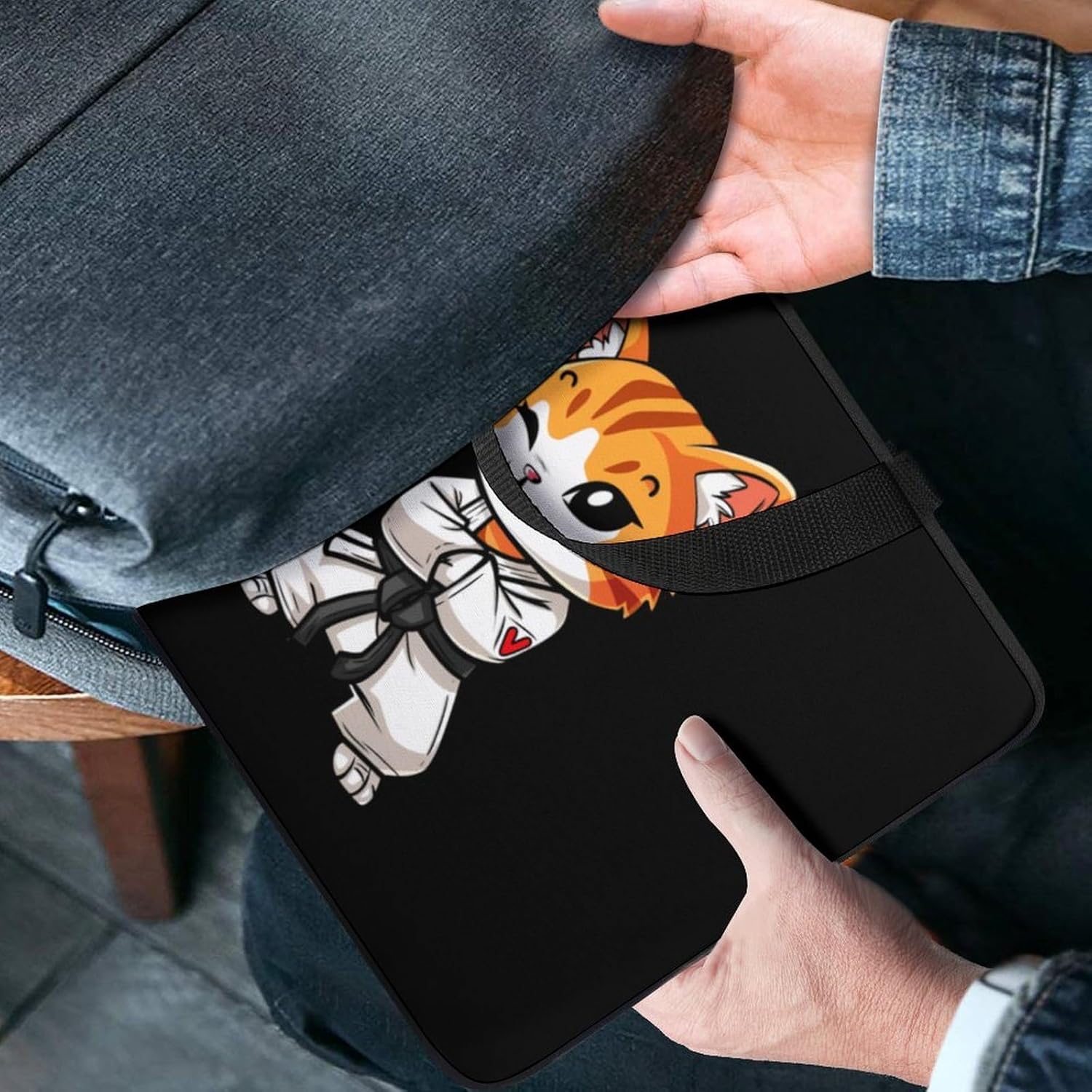 Brazilian Jiu Jitsu Black Belt Cute Cat Laptop Bag Print Computer Sleeve Case Protector Briefcase Totes for Women Men