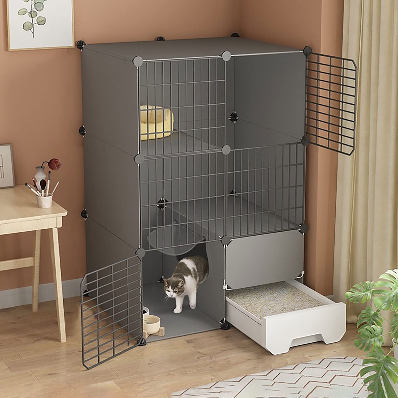 asdchZen Cat Cage With Cat Litter Box,Cat Cages Indoor 2/3 Tier Cat Crate Pet Cages For Cats,Exercise Place Ideal For 1-3 Cat,A Great Helper For Pet Management And Activities