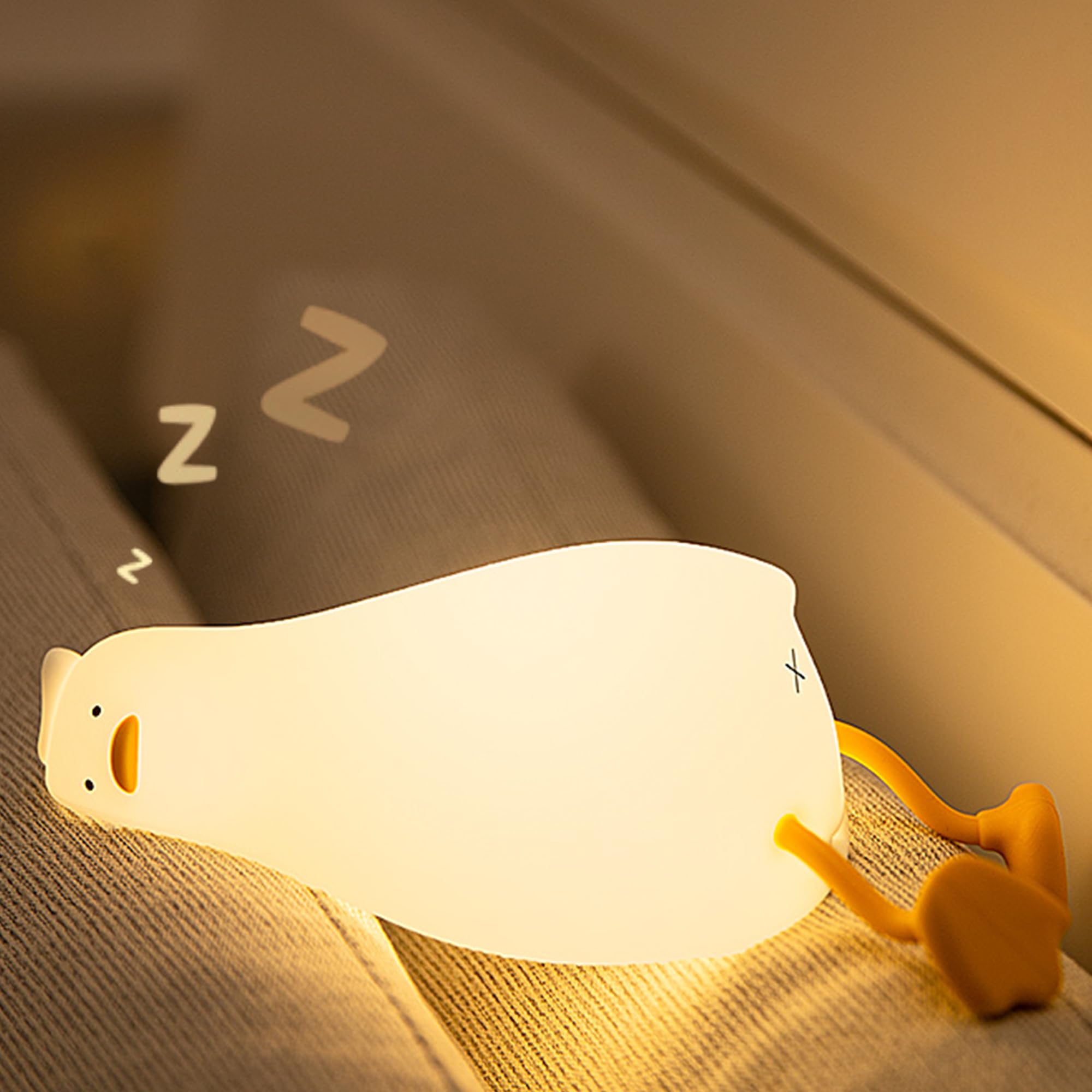 BemeedLigt Lying Flat Duck Night Light, Cute Silicone Duck Lamp, LED Nursery Nightlight, Dimmable Bedside Touch Lamp, Rechargeable Light Up Duck for Breastfeeding Toddler White, LADK001WH