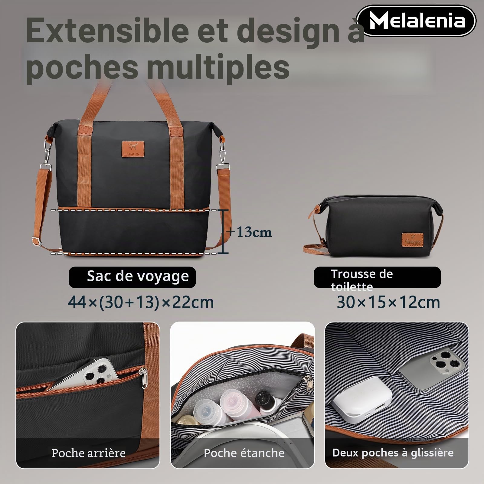 Melalenia Set de Valises, 7 Pièces Ensemble Bagages Rigide(25/47/53/64/73cm), Roues Pivotantes à 360° Serrure TSA et Léger Durables Comprend Trousse de Toilette et Sac de Voyage