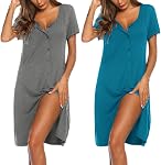 Ekouaer Nightgowns for Women 2 Pack Button Down Night Shirts Short Sleeve Sleep Shirts V Neck Sleepwear Pajama Dress