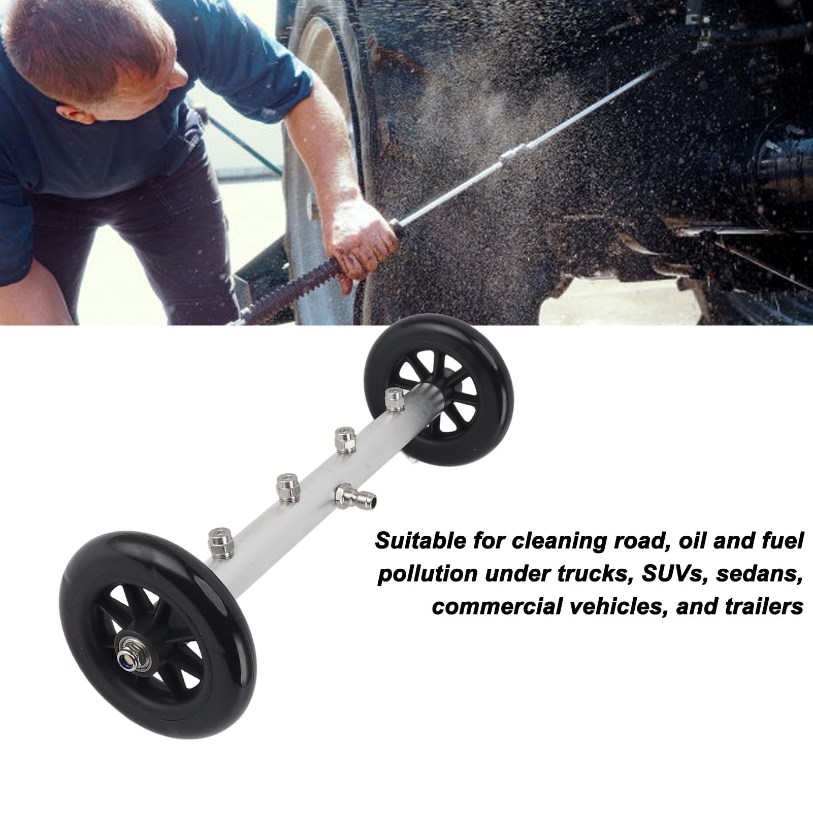 Generic Limpiador de Chasis de Lavadora a Presión, Escoba de Agua Duradera de Acero Inoxidable de 16 Pulgadas para Limpieza de Vehículos (Negro Puro)