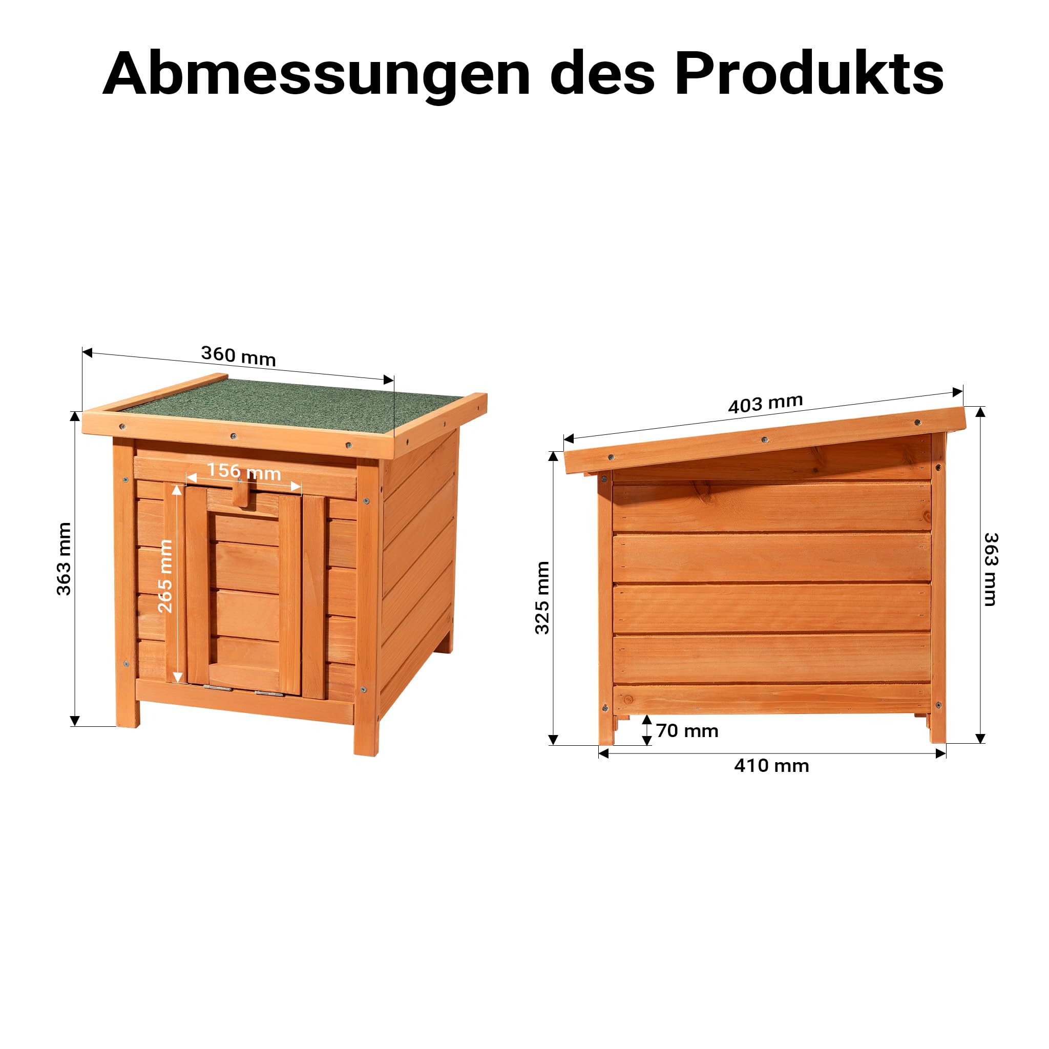 Wiltec Domek dla kota 420 x 515 x 430 mm z drewna świerkowego, budka dla małych zwierząt z otwieranym dachem i bitumicznym pokryciem, klatka do ogrodu i na balkon
