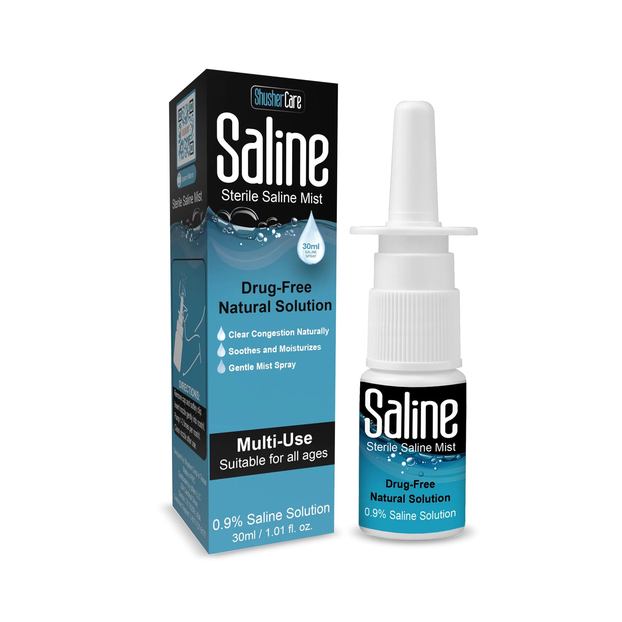 Saline Spray for Nose - Nasal Spray Saline Solution for Newborn, Baby & Adults, Salt Water Decongestant Mist for Stuffy Nose, Travel Friendly, Natural, 0.9% Saline - 30 ml (1.01 fl oz)