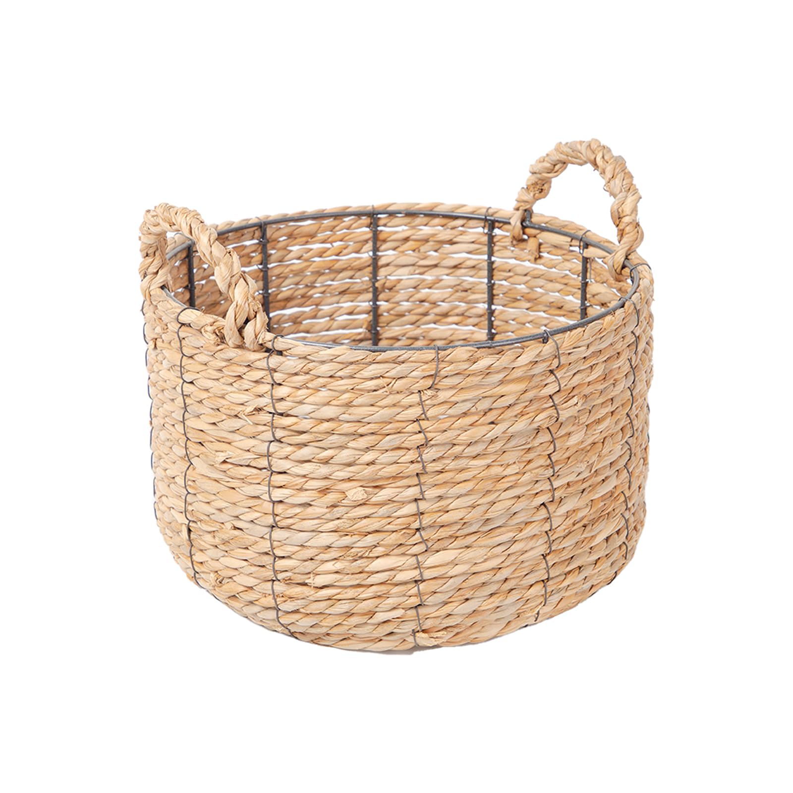 round wicker storage basket, woven large water hyacinth bin with handles, 12''x 7''