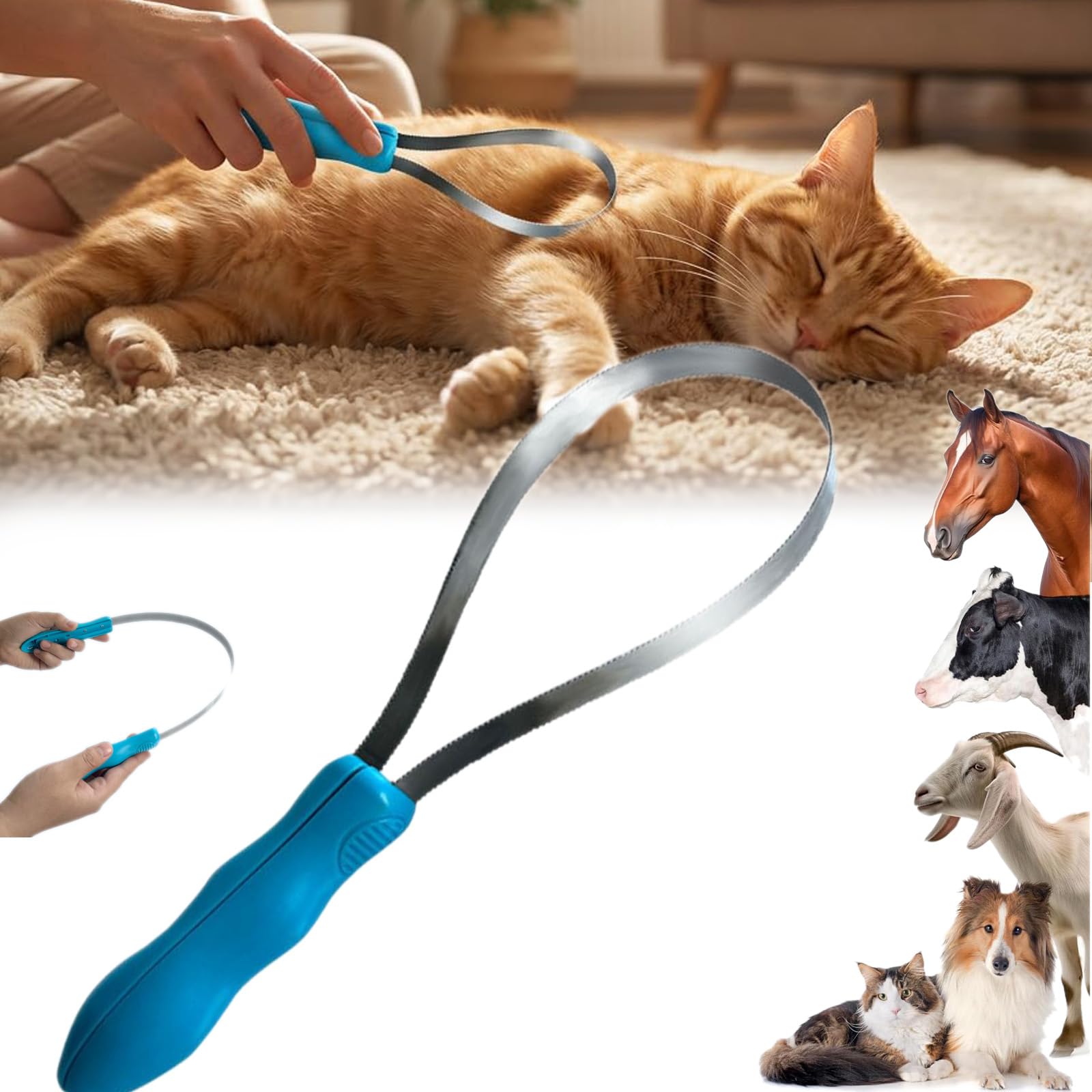 Dual Sided Shedding Blade for Cats, Dual-Sided Dog Shedding Blade,Shedding Brush with Stainless Steel Blades for Dog Coat Types with Soft Grip Handle Pet Hair Removal Tools (Single Loop)