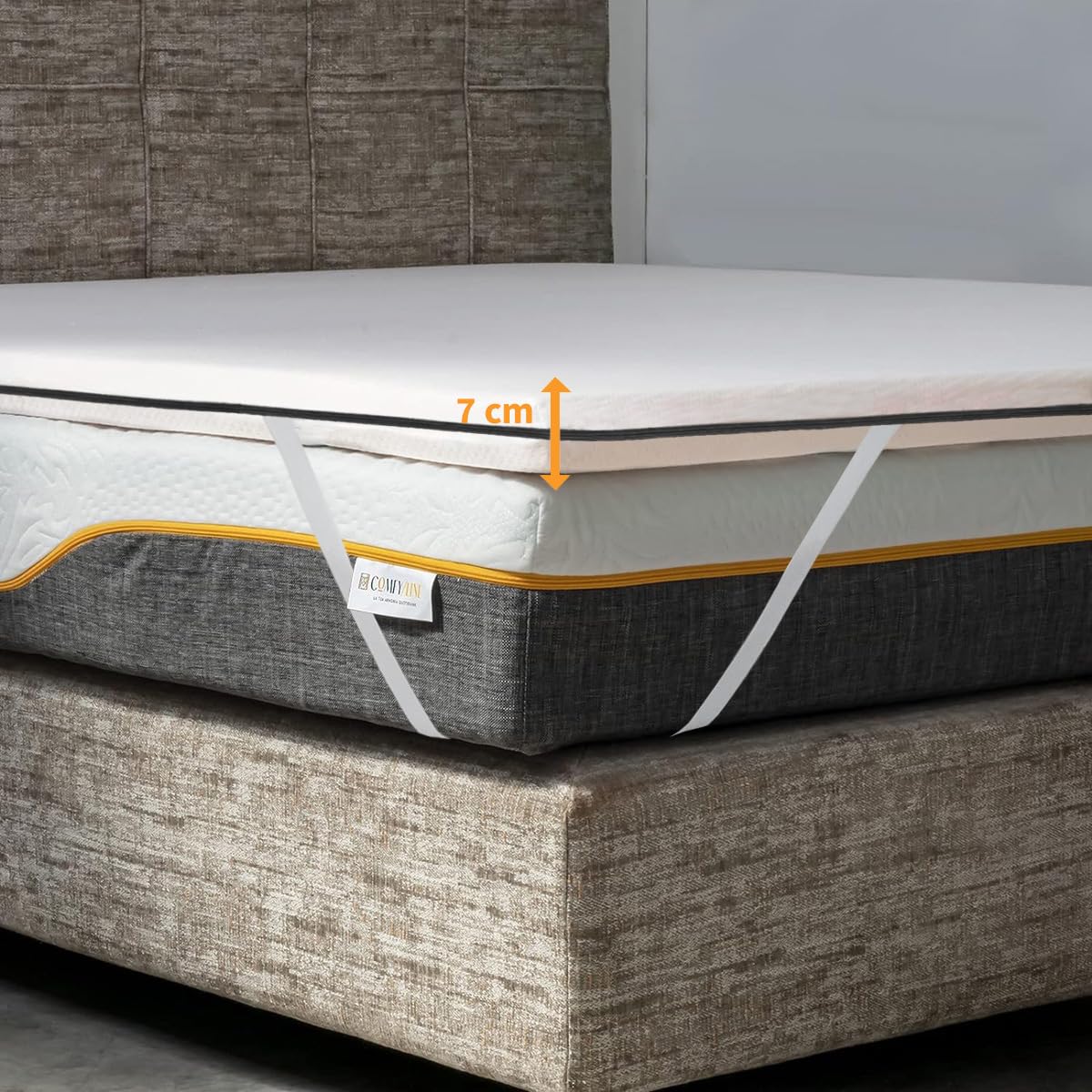 Topper memory Foam morbido contro il mal di schiena ALTO 7 Cm | TOPPER MEMORY King size 190X195 Cm | Topper sfoderabile anallergico con elastici per fissaggio - MOD. CUPID H7