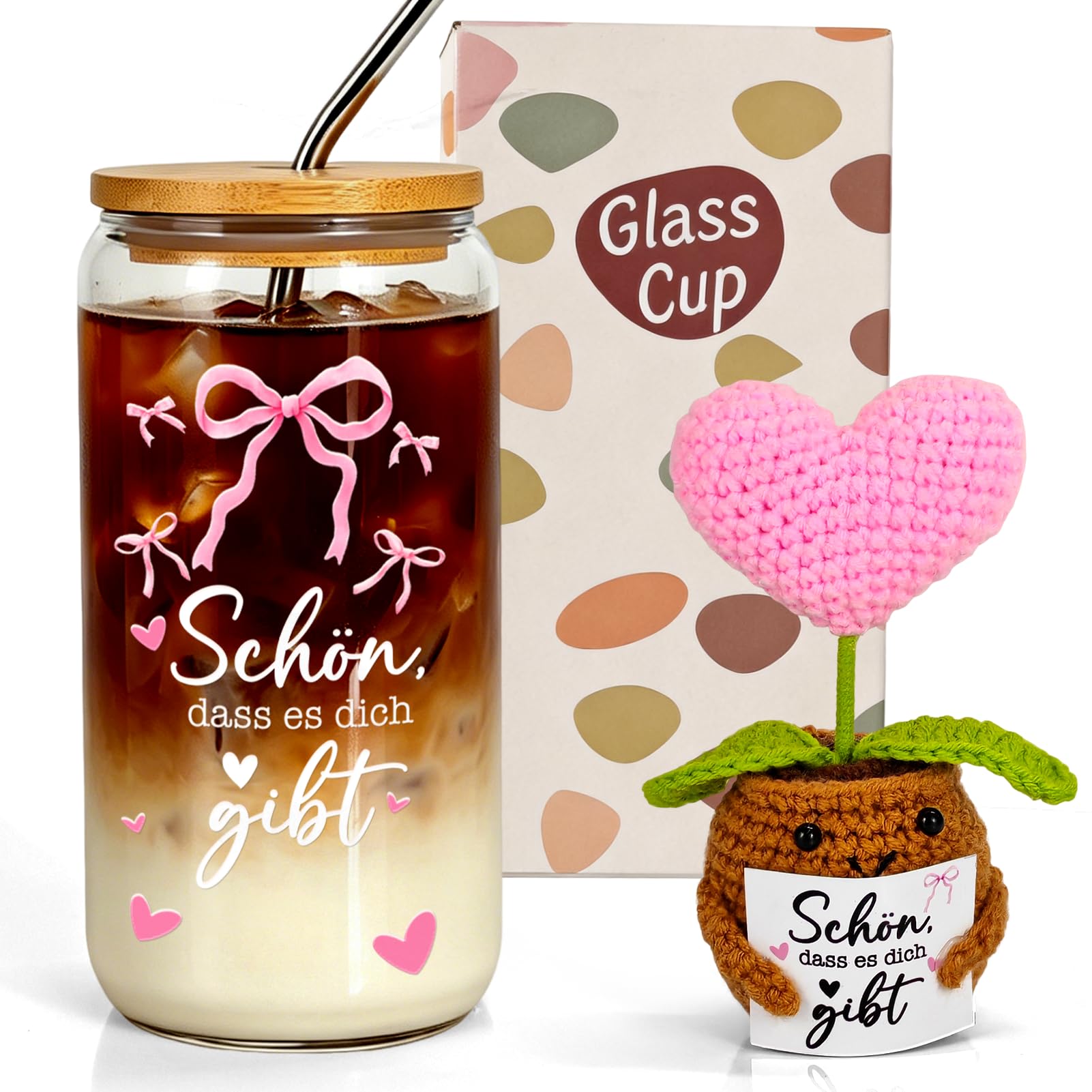 Geschenke für Frauen, Geburtstagsgeschenk für Frauen Freundinnen Schwestern Damen Beste Freundin, Schön dass es dich gibt Geschenke, mit Gehäkelte Glücksbringer
