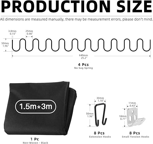 Miniatura 16 de Juego de reparación de sofá de 31 piezas, resortes sin hundimiento de 16 pulgadas, clips en S, ganchos, resortes de tensión de doble gancho, clavos
