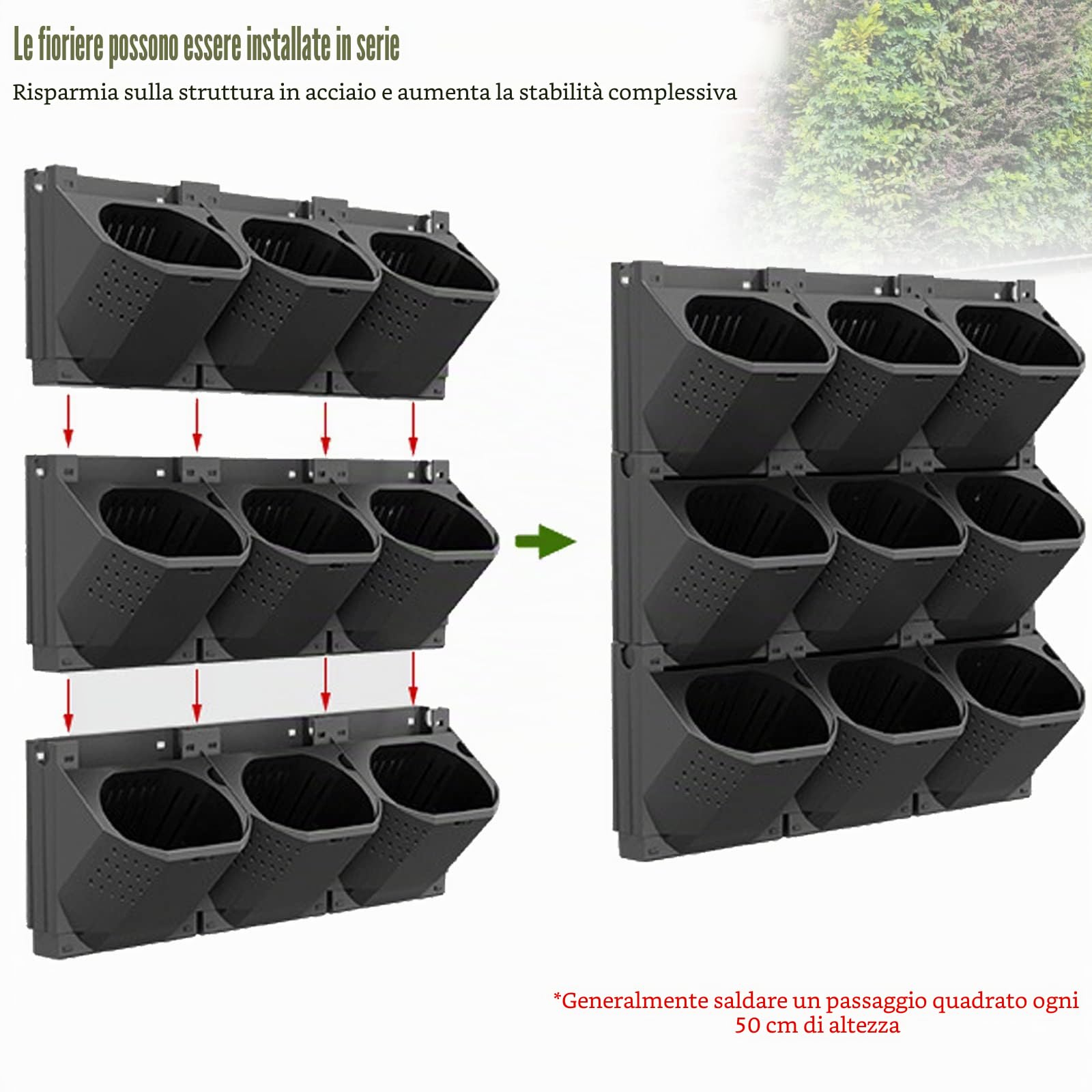 Pianta da parete verticale da appendere, parete verticale per piante da giardino con 36 tasche, borsa da parete per giardino, balcone, decorazione per la casa