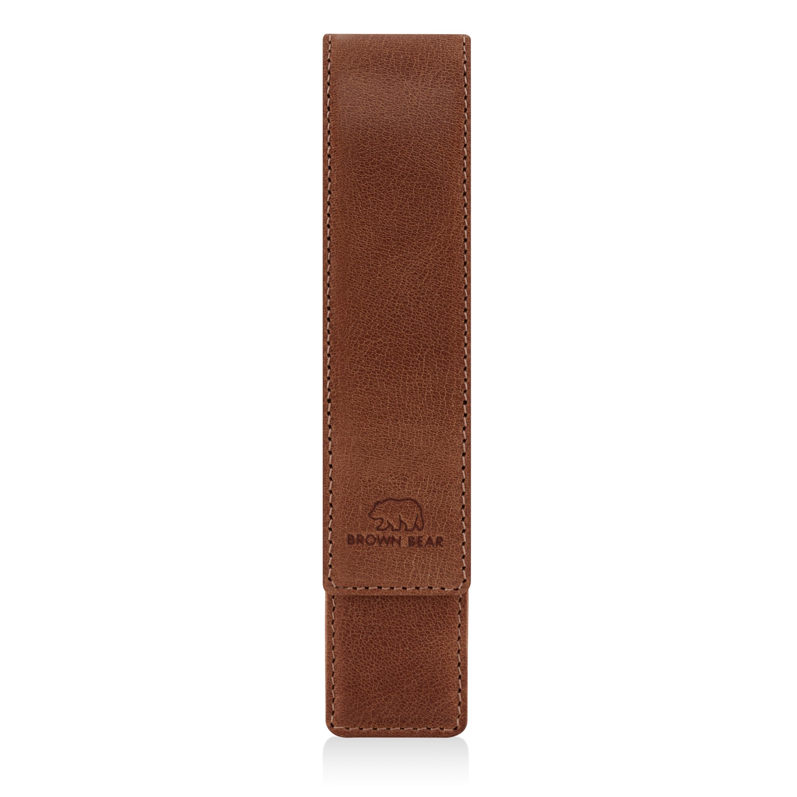 BROWN BEAR Astuccio in pelle per 1 penna, marrone vintage con chiusura magnetica, Lederetui für 1 Schreibgerät mit Magnetverschluss, Astuccio in pelle
