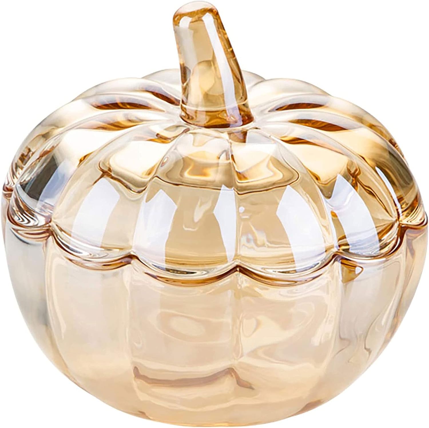 Embossed Crystal Pumpkin Fruit Bowl With Lid,Glass Pumpkin Candy Jar,Large Clear Candy Dish (Golden a 17.5x17.5cm(7x7inch))