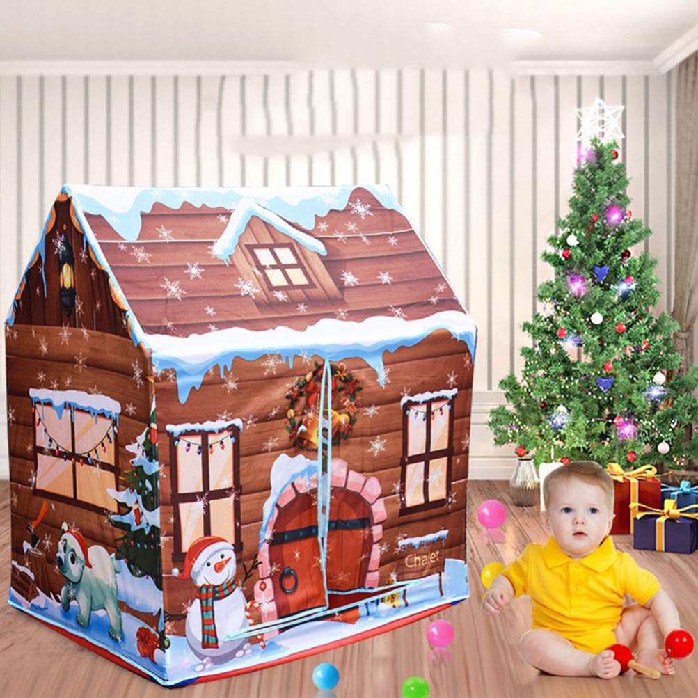 Play Tent Kids Do Playhouse Christmas House Indoor and Outdoor for Children Foldable Pop Up Tent Brown, 104 cm - Image 3