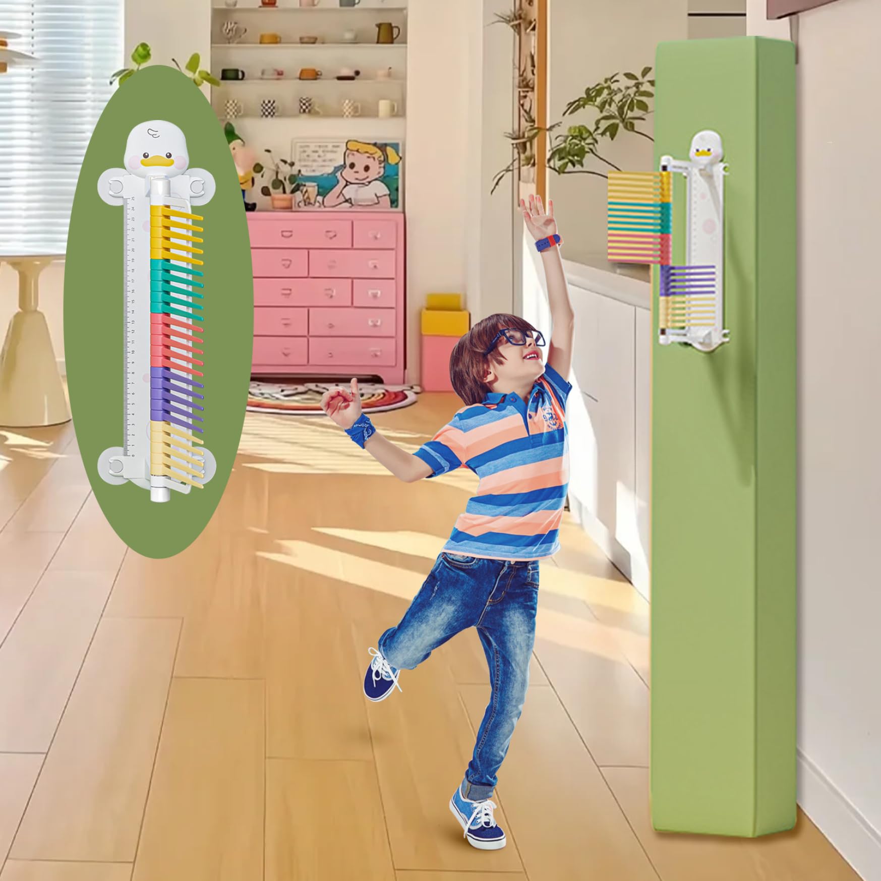 Vertikaler Jump -Tester für Kinder Cartoon Entenwand montiert vertikaler Sprungtrainer Angerufene vertikale Sprungmessungsinstrument für Kindergarten, vertikaler Jump -Tester, vertikale Sprungmessung