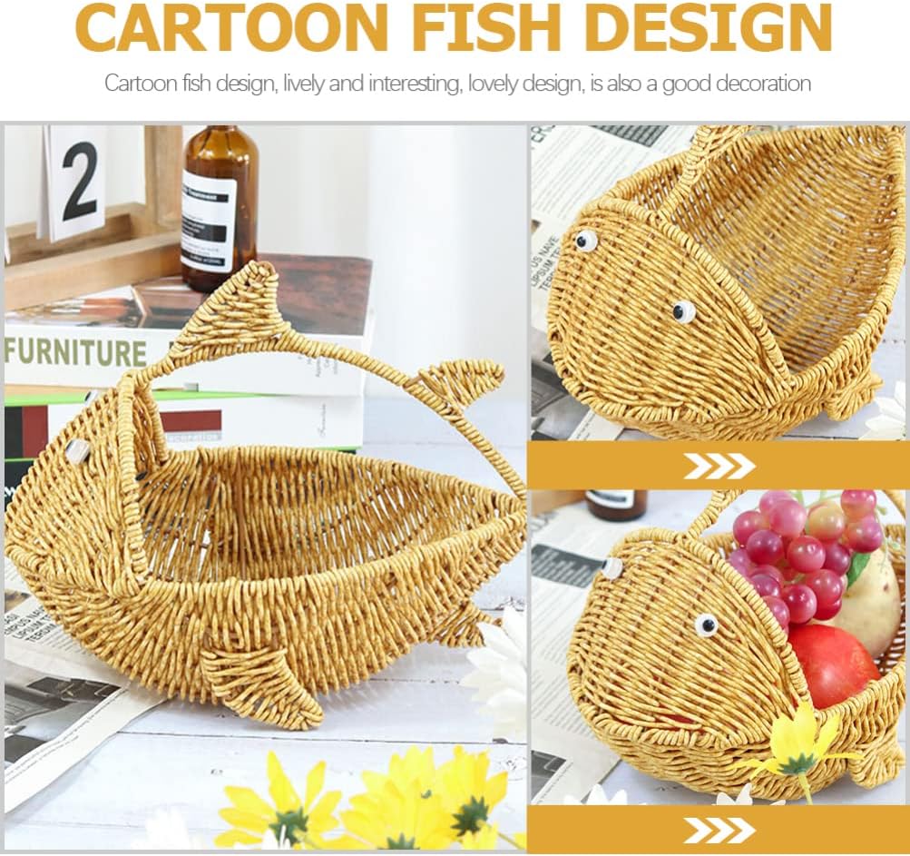 Zerodeko Cartoon Fish Storage Basket Rattan Serving Basket Restaurant Serving Woven Fruit Bakery Dessert Plastic Food Tray Household Egg Food Pp Multifunction