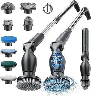 Leebein Electric Spin Scrubber, Cordless Cleaning Brush with 8 Replaceable Brush Heads, Adjustable Extension Handle, 2 Speeds & Remote Control, Power Scrubber for Cleaning Bathroom, Shower, Tub, Floor