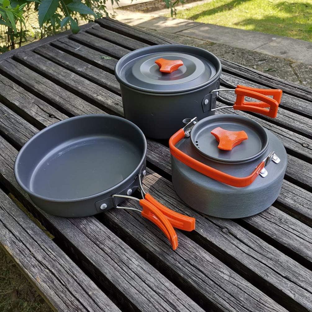 Camping Cooking Utensil Set 3pcs Aluminum Alloy Cooker Kettle Outdoor Cookware Set for 2-3 People