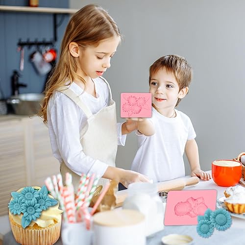 Miniatura 5 de Moldes de silicona de girasol, decoración de pasteles, 3 piezas para Acción de Gracias y Día de la Madre, cupcakes, magdalenas, almendra, azúcar,