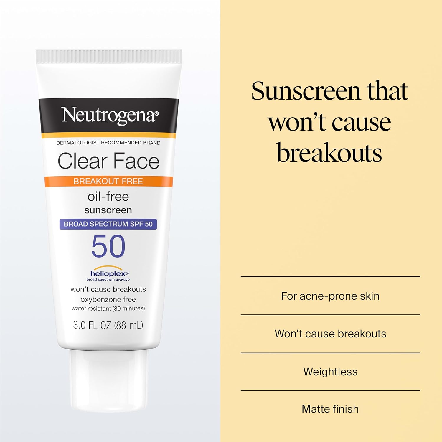 Neutrogena Clear Face Sunscreen Lotion SPF 50 for Acne-Prone Skin Broad Spectrum UVA UVB Protection Oil-Free No-Fragrance No-Oxybenzone Water-Resistant Daily Face Moisturizer, 3 fl oz view 2