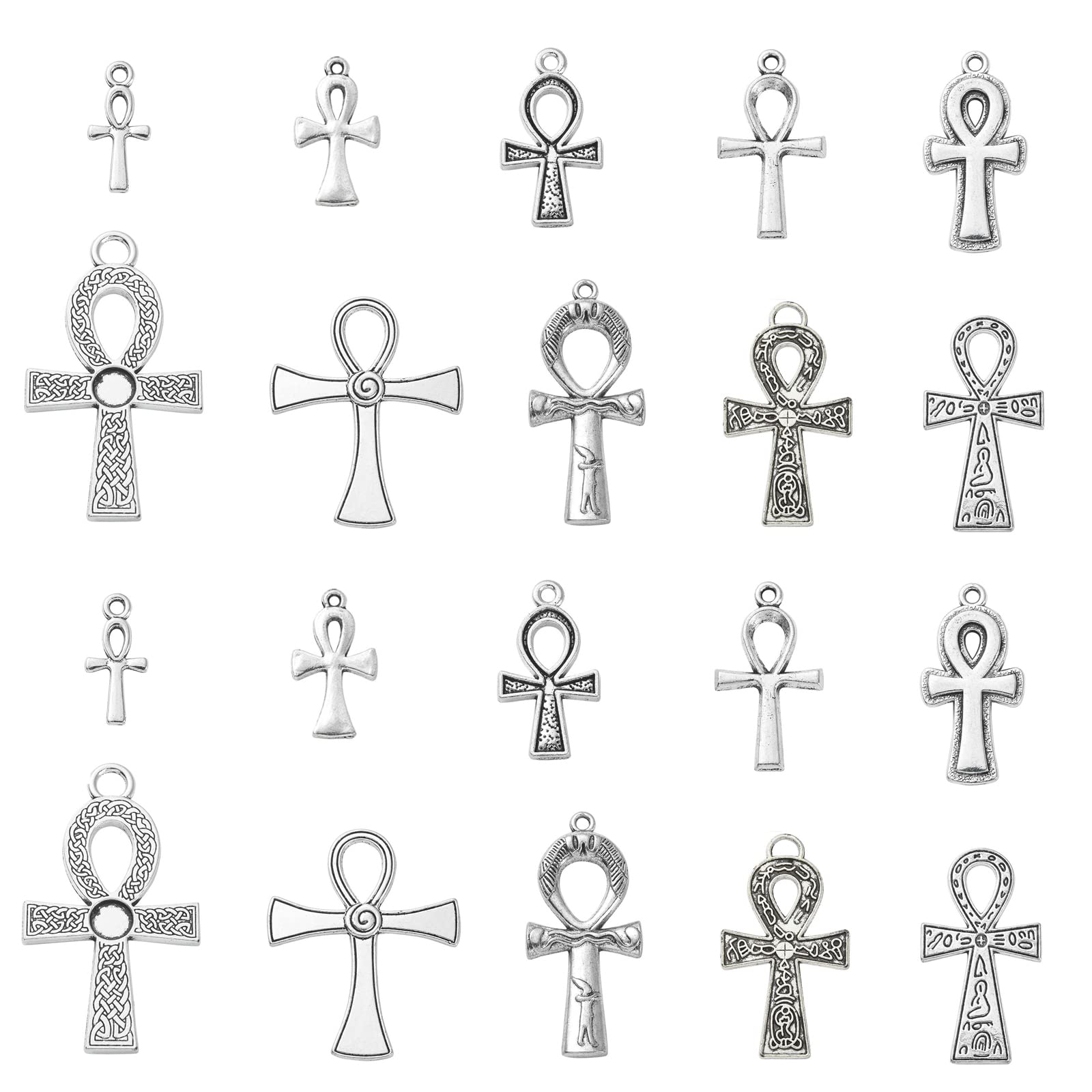 Ipotkitt 50 Pcs 10 Styles Vintage Style Charms Ankh Cross Charms Antique Religious Cross Charms DIY Jewelry Making Finding for Bracelet and Necklace