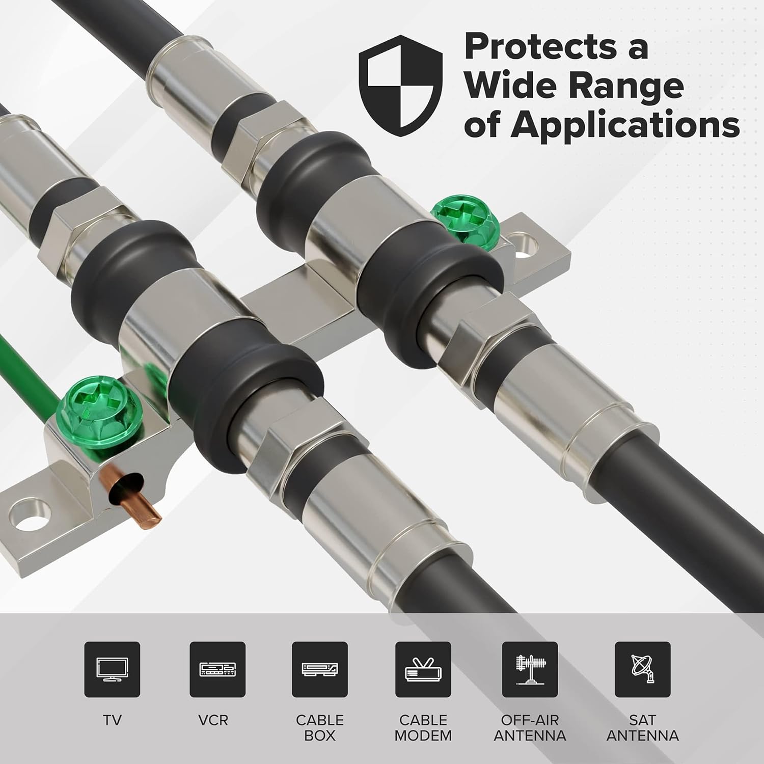 THE CIMPLE CO Coaxial Cable Connectors, 3GHz High Frequency, 10 PCS, Ground Block, Coax Extender, RG6, Dual Port, Weather Seal Boots, F-Type, Antenna, Satellite Dish, Cable TV, Grounding