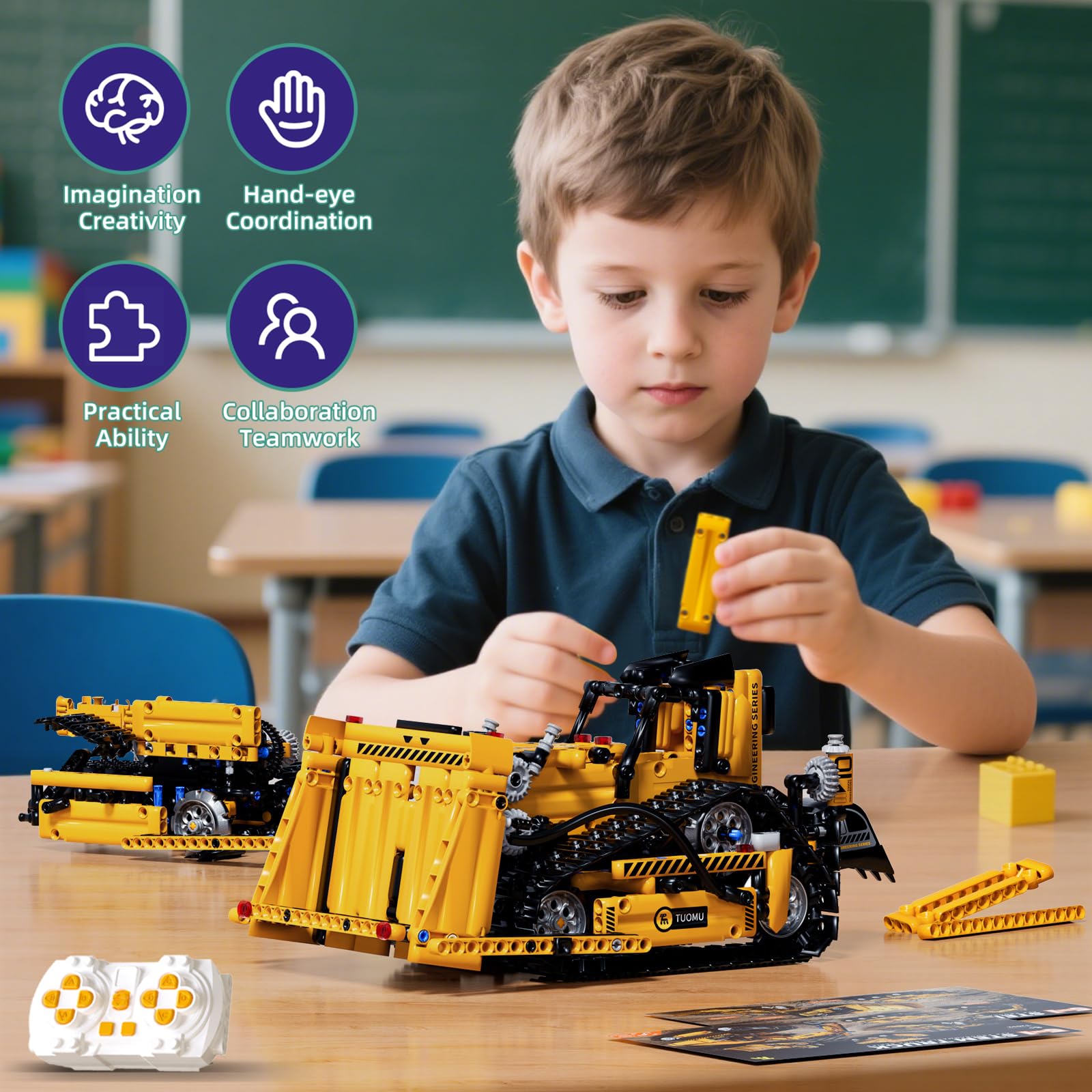 5 in 1 STEM Building Block Set for Kids Ages 8-14, Remote Control and App Controlled Excavator/Crane/Truck/Bulldozer/Roller, Birthday Gift for 8 9 10 11 12+ Years Old