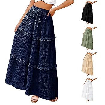 Amazon.com: Pleated Long Skirts for Women Trendy Elastic