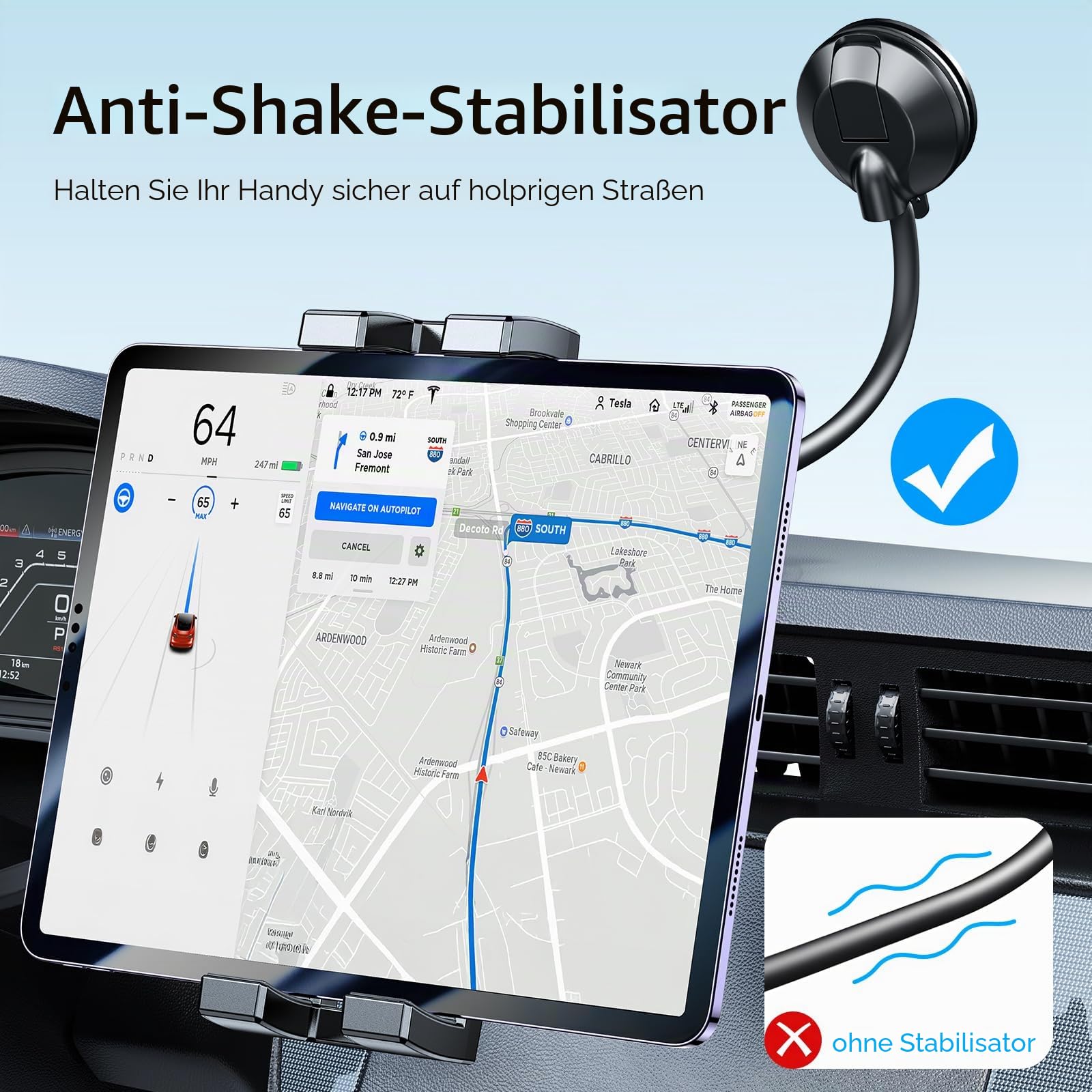Coolpow Tablethalterung am des Autos, Tablet Halterung Auto,Tablet Halterung Auto vorne Für 4.7"-12.9" Zoll Schwanenhals ipad Halterung Auto Vorne für iPad Pro Air Mini, Galaxy