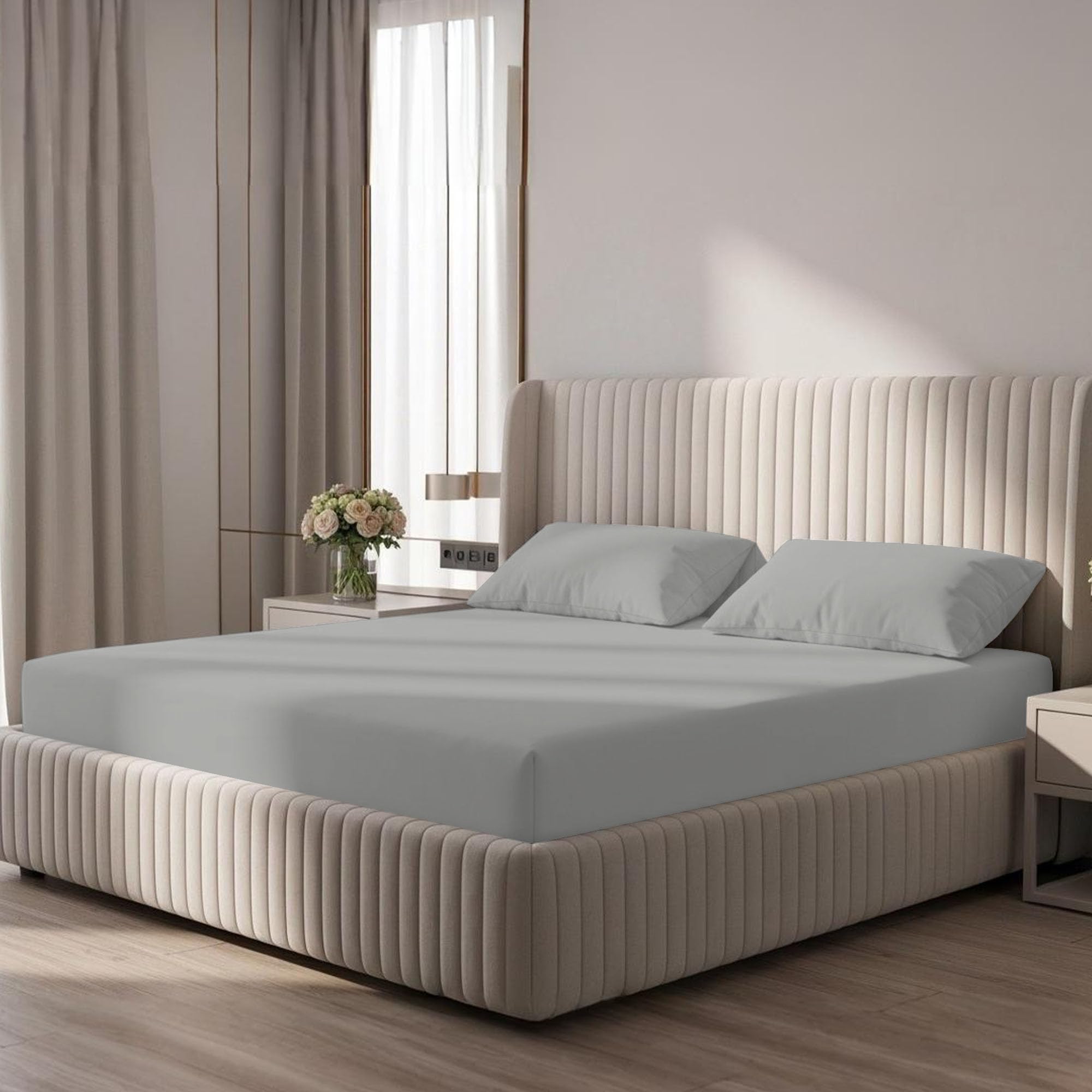 100% Egyptian Cotton 400TC 3PC Super King Fitted Sheet Set, 25cm Deep Pocket