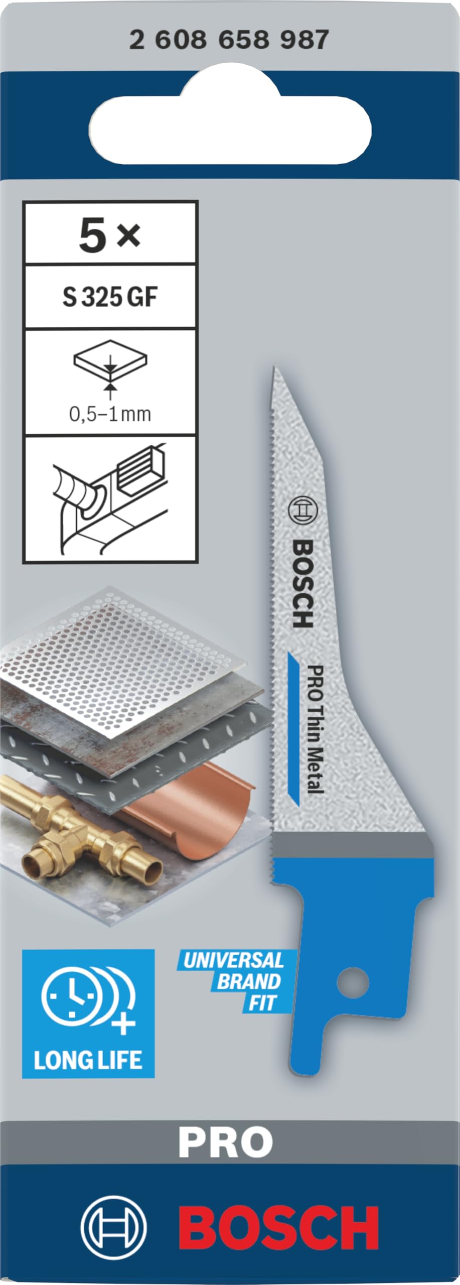Bosch 5x Brzeszczot do piły szablastej PRO Thin Metal S325GF (do Blachy stalowe, Metale nieżelazne, Długość 85 mm, Professional Akcesoria Piła szablasta)