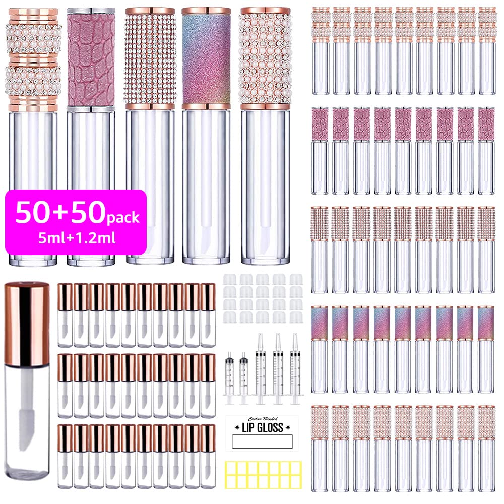 AMORIX 50PCS Mini Lip Gloss Tubes 50PCS Diamond Lip Gloss Tubes