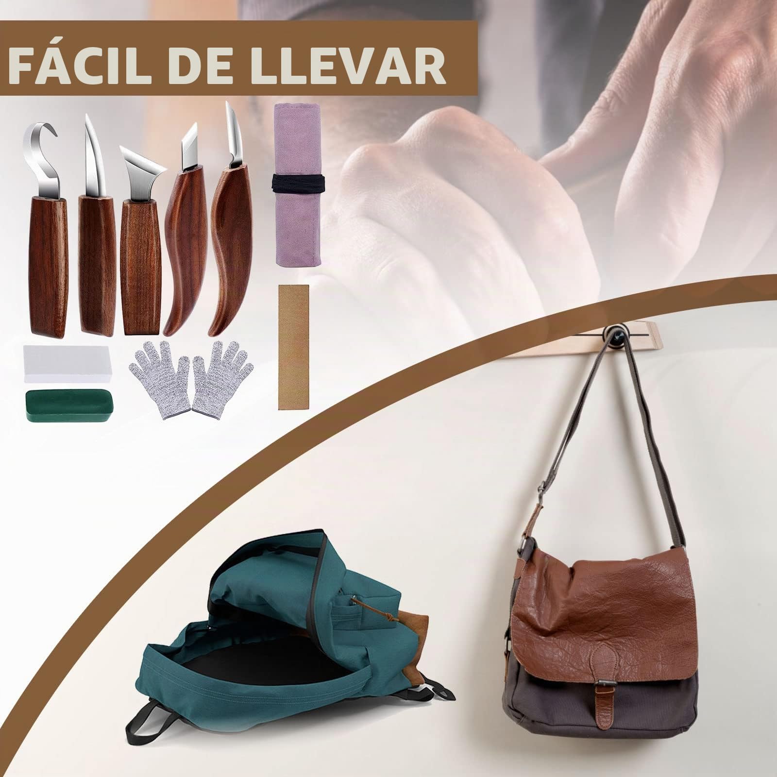 Herramientas De Tallado De Madera, Kit De Herramientas Manuales De Tallado, Paquete De 10 Unidades, Incluye Cuchillo De Tallado De Madera Con Mango De Nogal Negro, Tallado De Madera Para Principiante