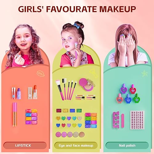 Miniatura 4 de Juegos de maquillaje para niñas  Juguetes de maquillaje lavables para niños pequeños con espejo, tocador con soporte, kits de maquillaje para niños