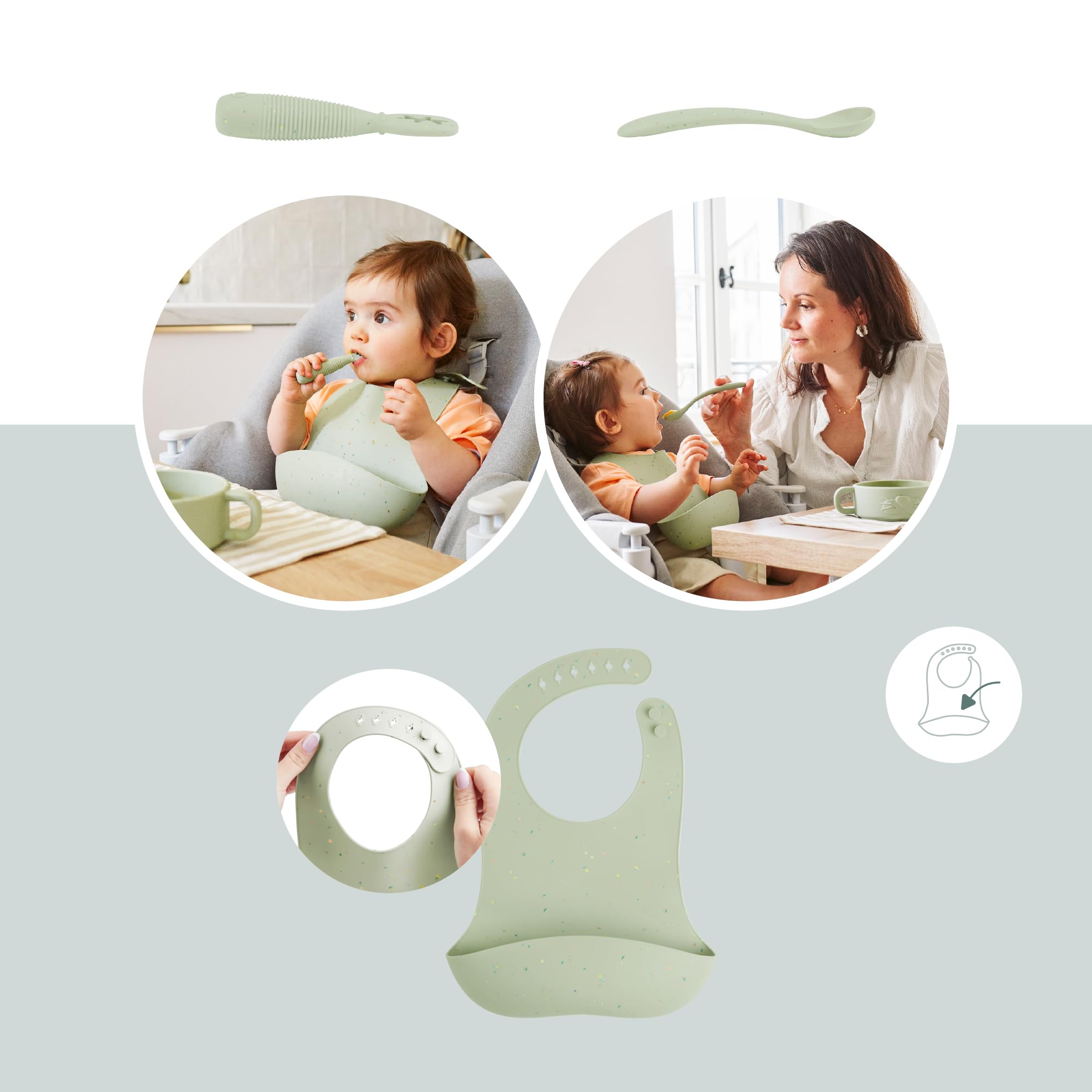 Babymoov Baby Weaning Set Mini Arty, 4 Pcs Silicone Feeding Set, Baby Bowl, 2X Baby Spoons, Weaning Bib, from 4 Months - Image 4