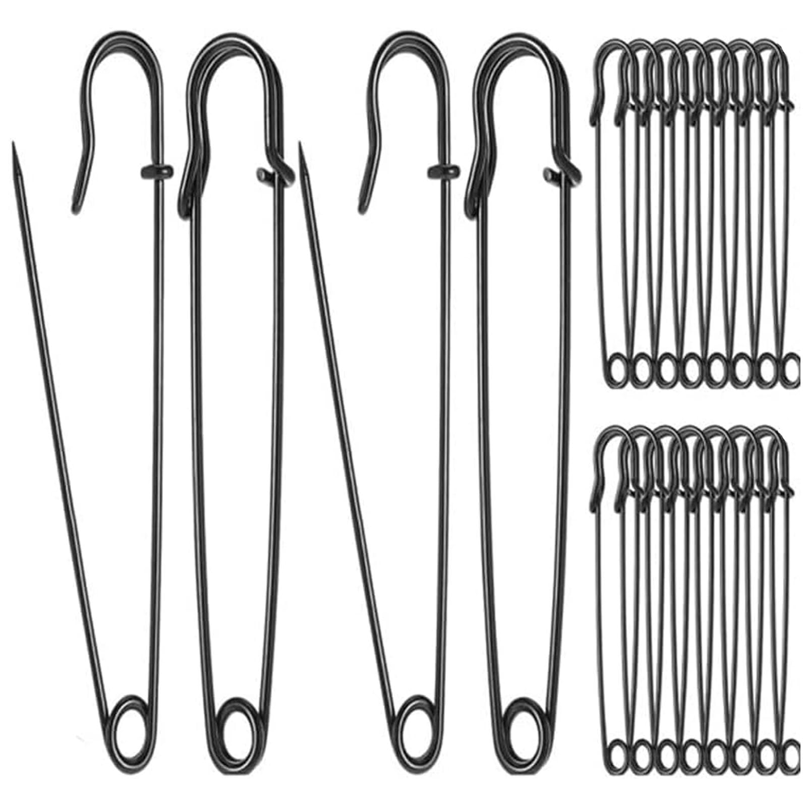 Gqunit 20 Pcs Large Safety Pins 50Mm Extra Sturdy Bulk Pins Stainless Steel Wire Safety Strong Blanket For Clothes Crafts Skirts Kilts Brooch Black