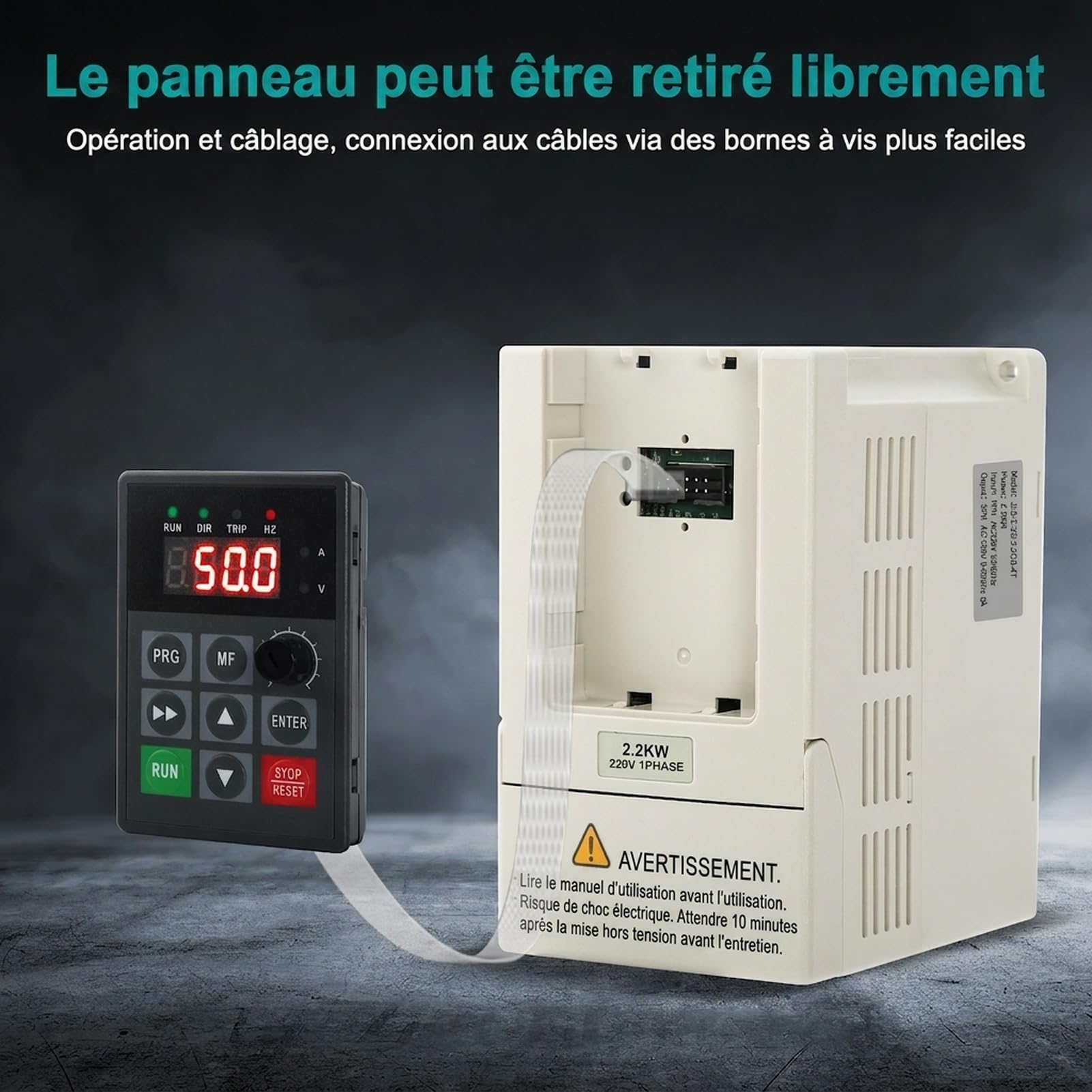 Transformateur 220V 380V Convertisseur de fréquence Entrée monophasée 220V Sortie triphasée 380V 2.2KW Variateur de fréquence CNC Modèle d'usine JLS-E-2S-2.2GB-4T (avec câble d'extension 2m)
