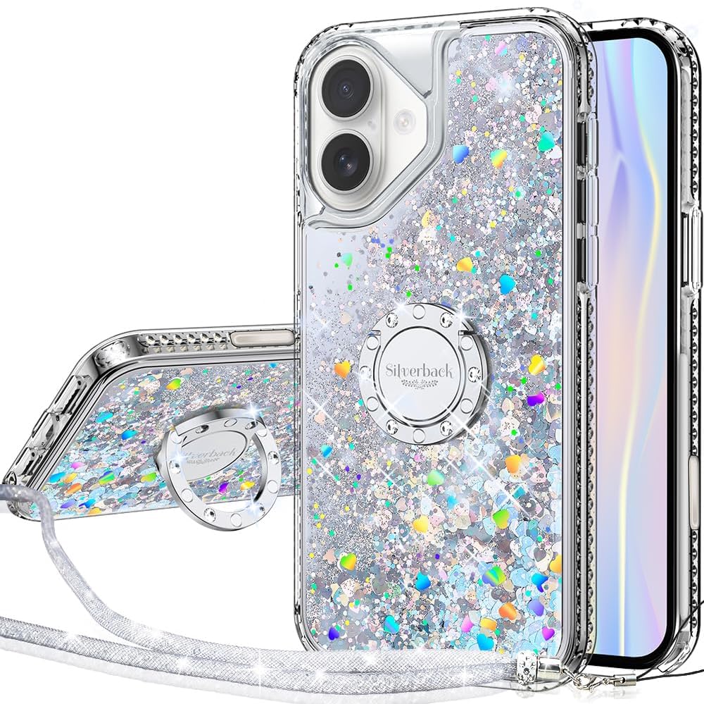 Silverback for iPhone 16 Plus Case, Liquid Holographic Sparkly Glitter Case with Stand and Lanyard, … Silverback for iPhone 16 Plus Case, Liquid Holographic Sparkly Glitter Case with Stand and Lanyard, …