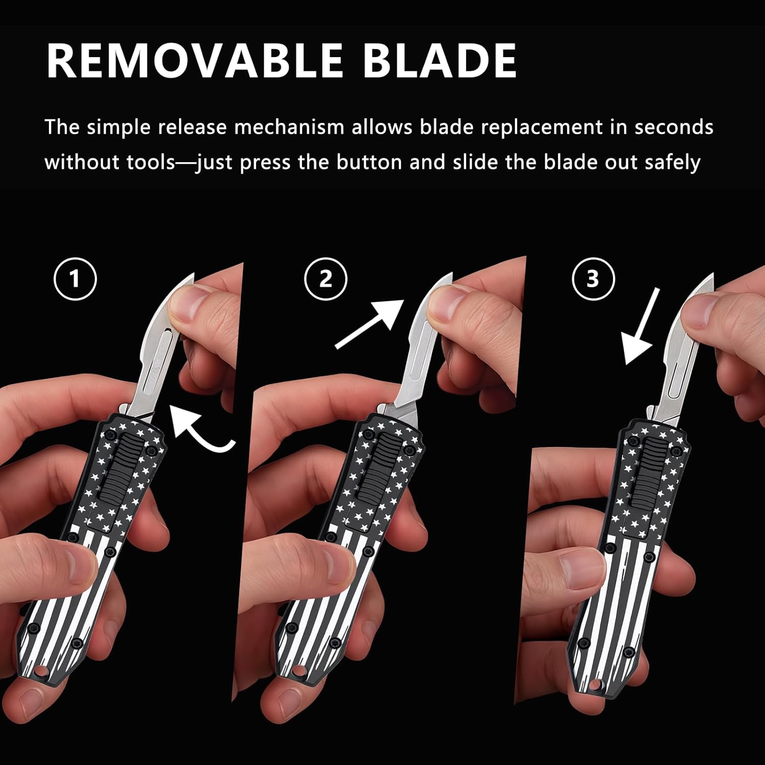 Automatic Utility Knife,Retractable Push Button All Metal Construction Mini Knife,Fast Open Safety LockBox Cutter for Home Office Cardboard Cutting Tool,Cool Gadgets Gift for Dad Teens Stripes Black