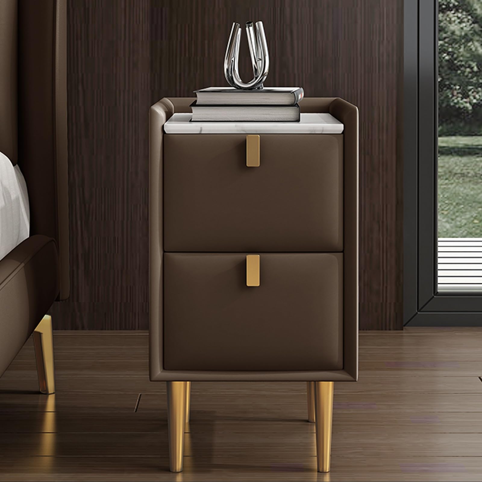 Narrow Bedside Table, Small Space with 2 Drawer, Solid Wood Side Table for Bedroom, Living Room, Dorm(Brown,30cm/11.8in)