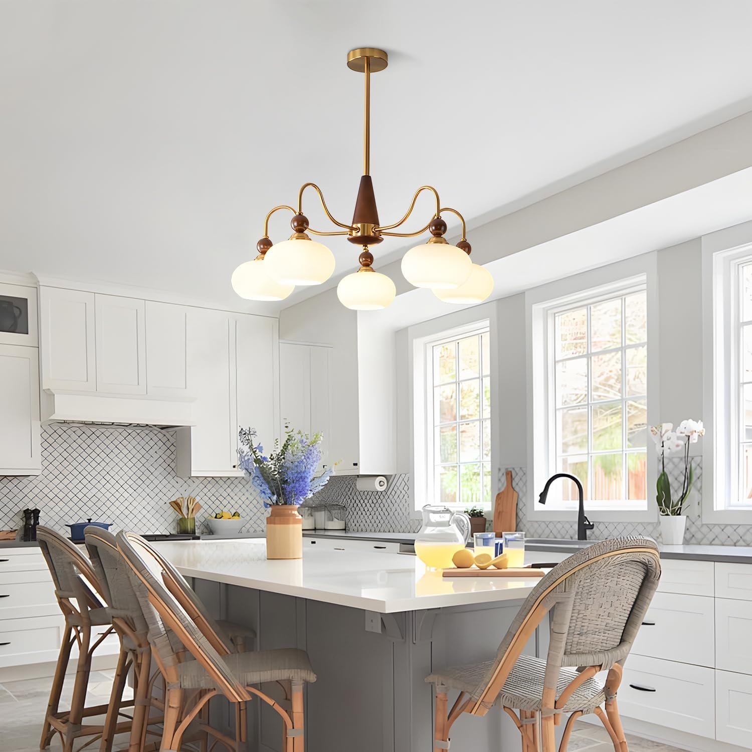 Milk Glass Chandelier Light Fixture Modern Industrial Large 5 Light Gold Sputnik Chandelier Brushed Brass Sputnik Pendant Ceiling Lights Kitchen Island Vintage Globe Ball Chandelier MPL45-5